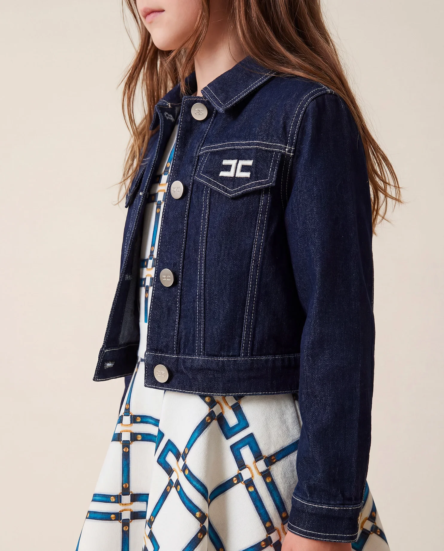 Elisabetta Franchi La Mia Bambina Giacca in Denim Scuro per Bambine
