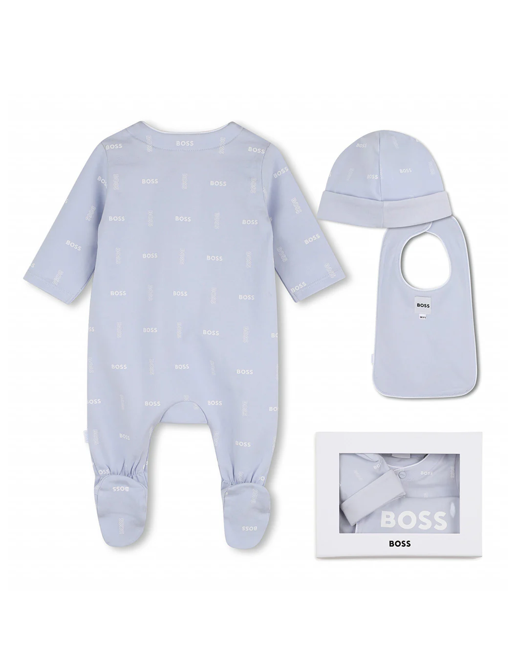 Boss Kids Tutina+ Bavetto + Cappello Blu Cielo All-Over per Neonati