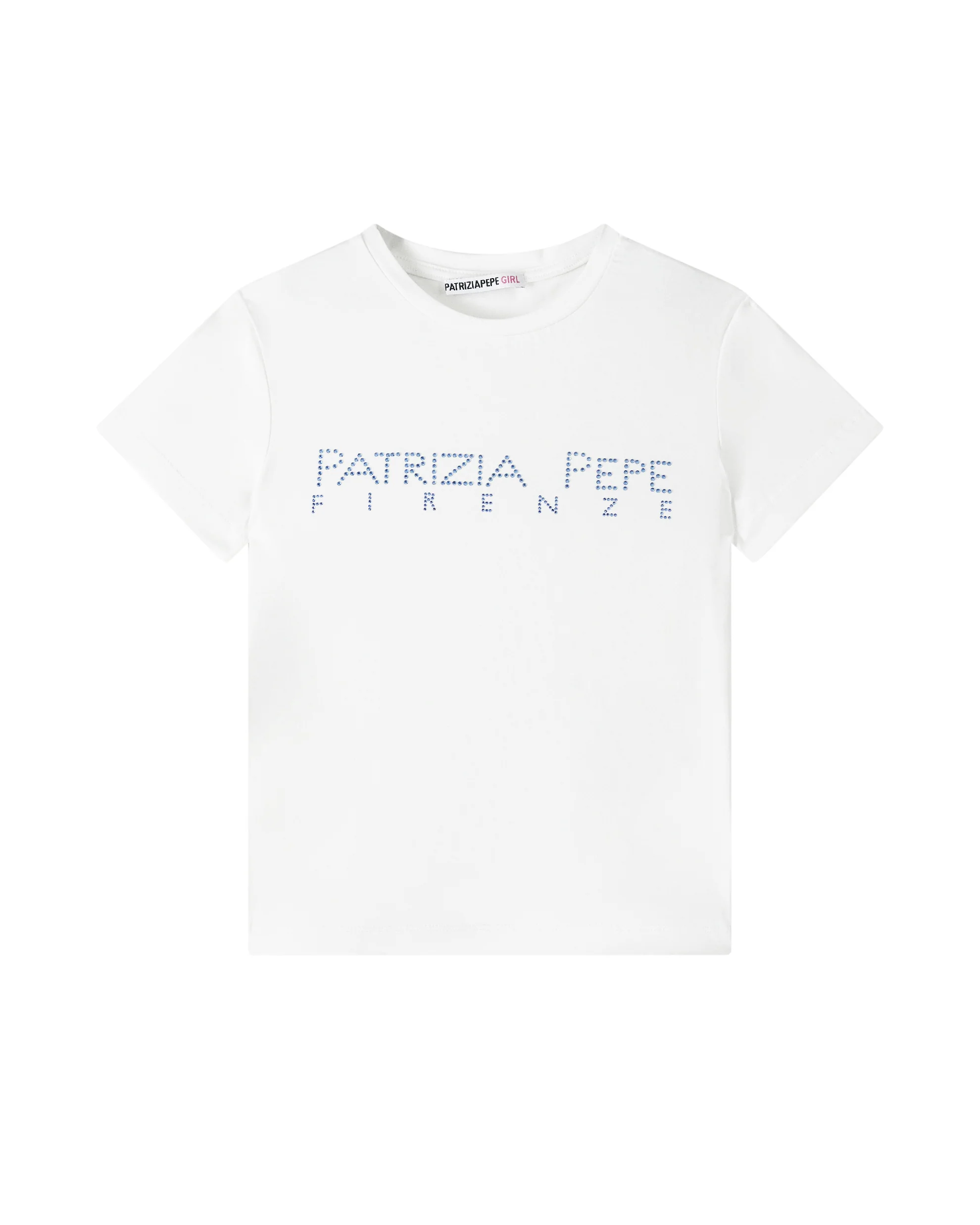 Patrizia Pepe Kids T-Shirt Bianca con Strass Azzurro per Bambine