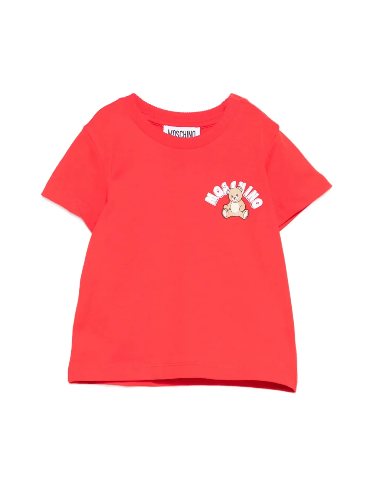 Moschino Kids T-Shirt Rossa con Logo Teddy Bear per Neonati
