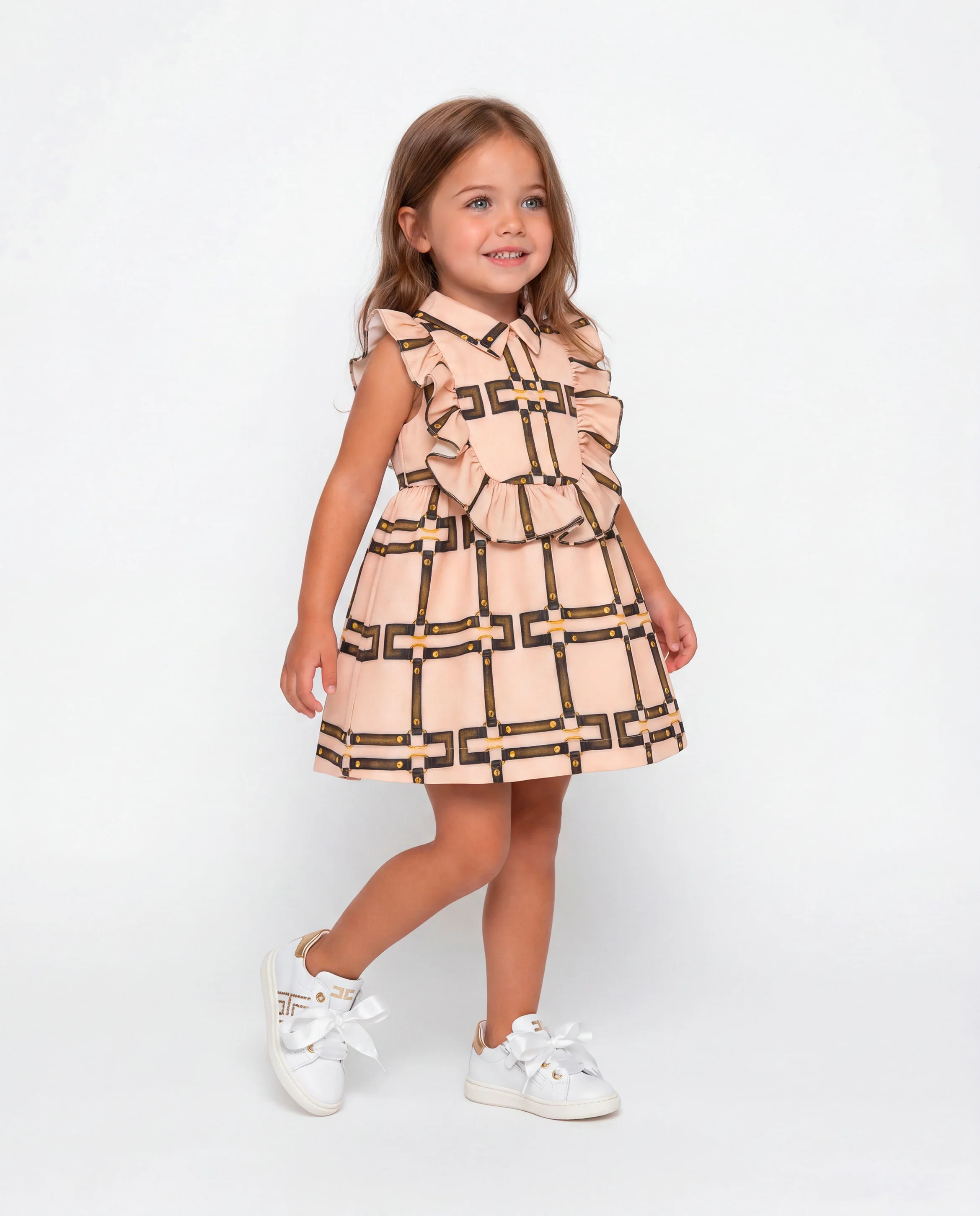 Elisabetta Franchi La Mia Bambina Abito Pesca con Motivo Catena All-Over per Neonate