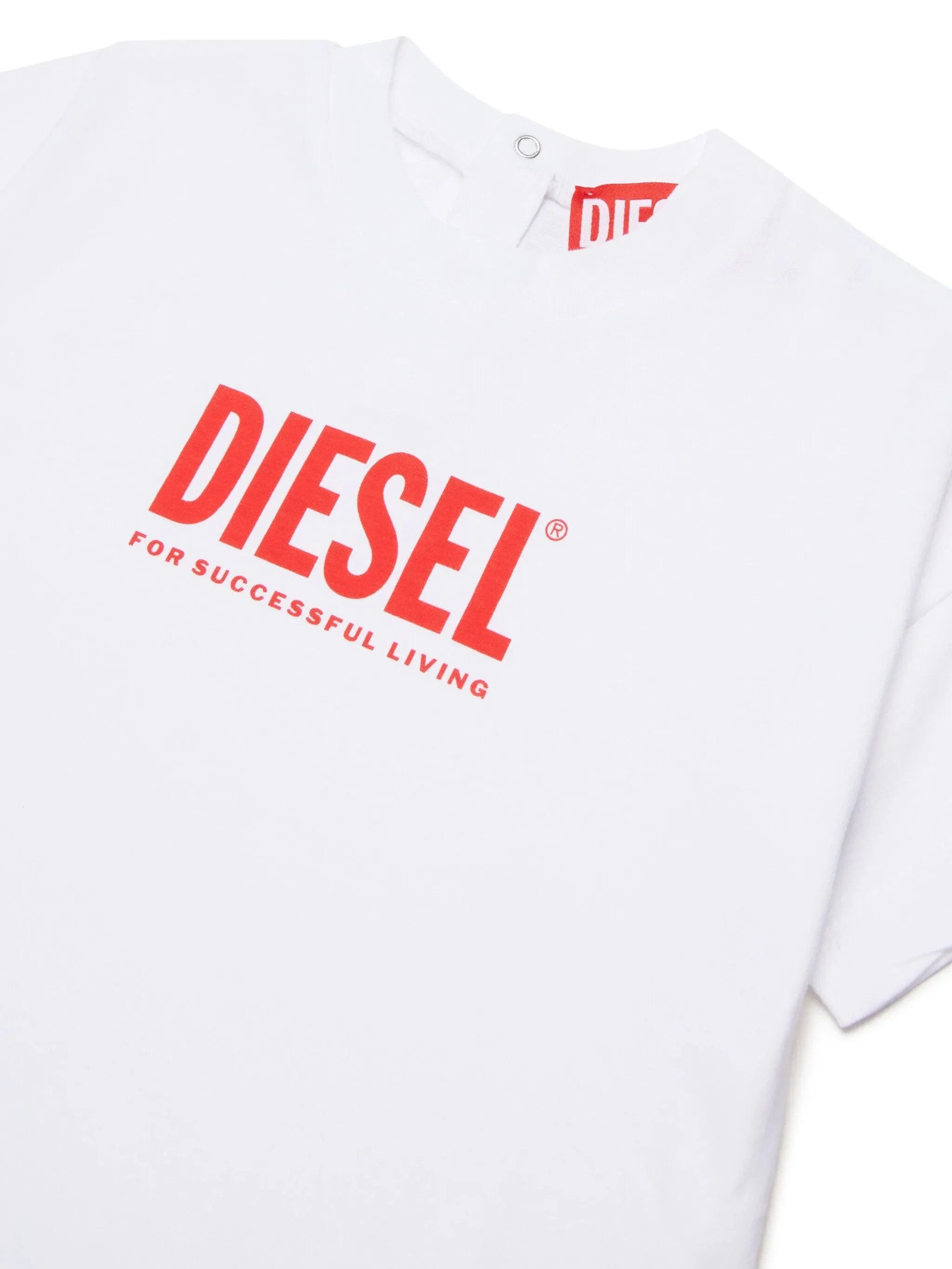 Diesel Kids Abito Bianco con Logo Stampato per Neonate