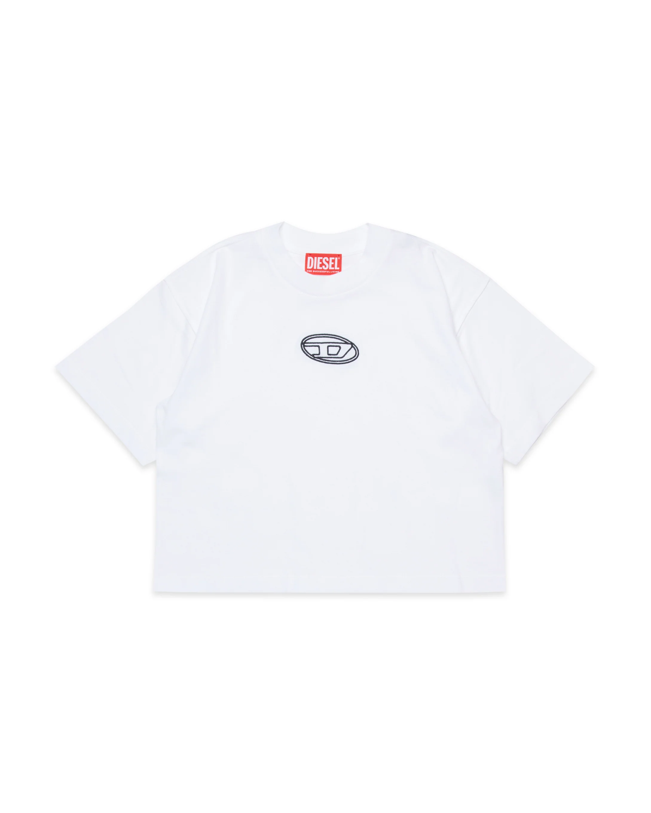 Diesel Kids T-Shirt Bianca Cropped Con Logo Oval D per Bambine