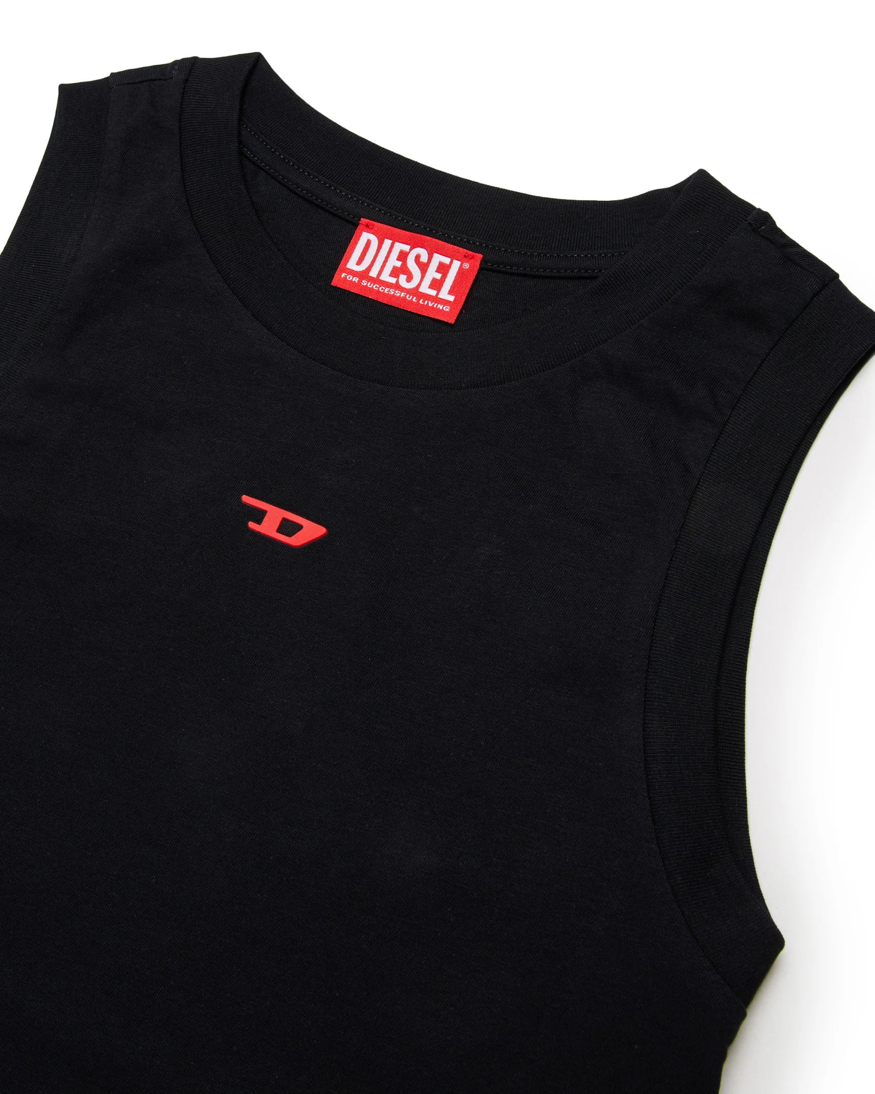 Diesel Kids Canotta Nera con Logo Oval D Ricamato per Bambini