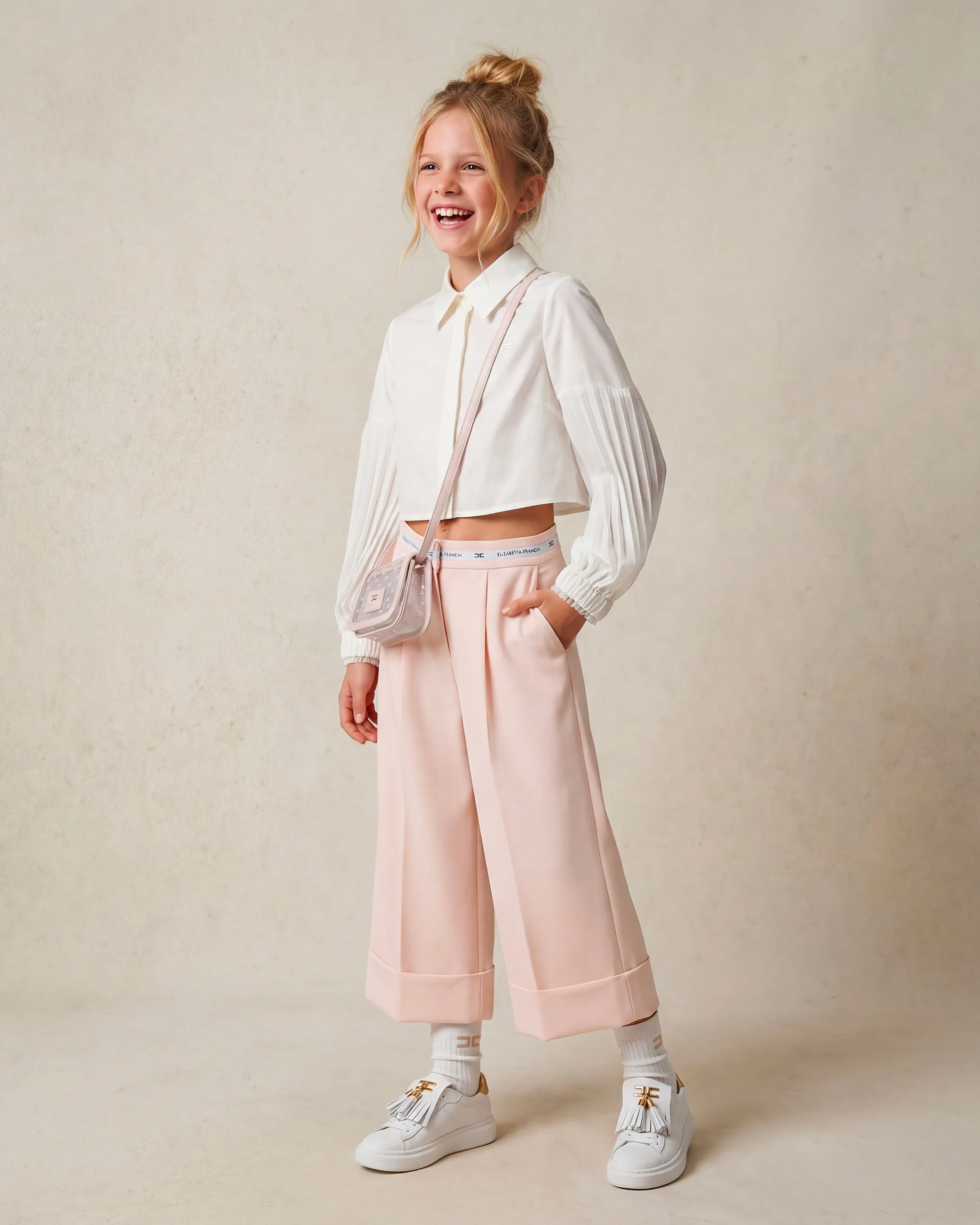 Elisabetta Franchi La Mia Bambina Camicia Avorio con Ricamo Logo per Bambine