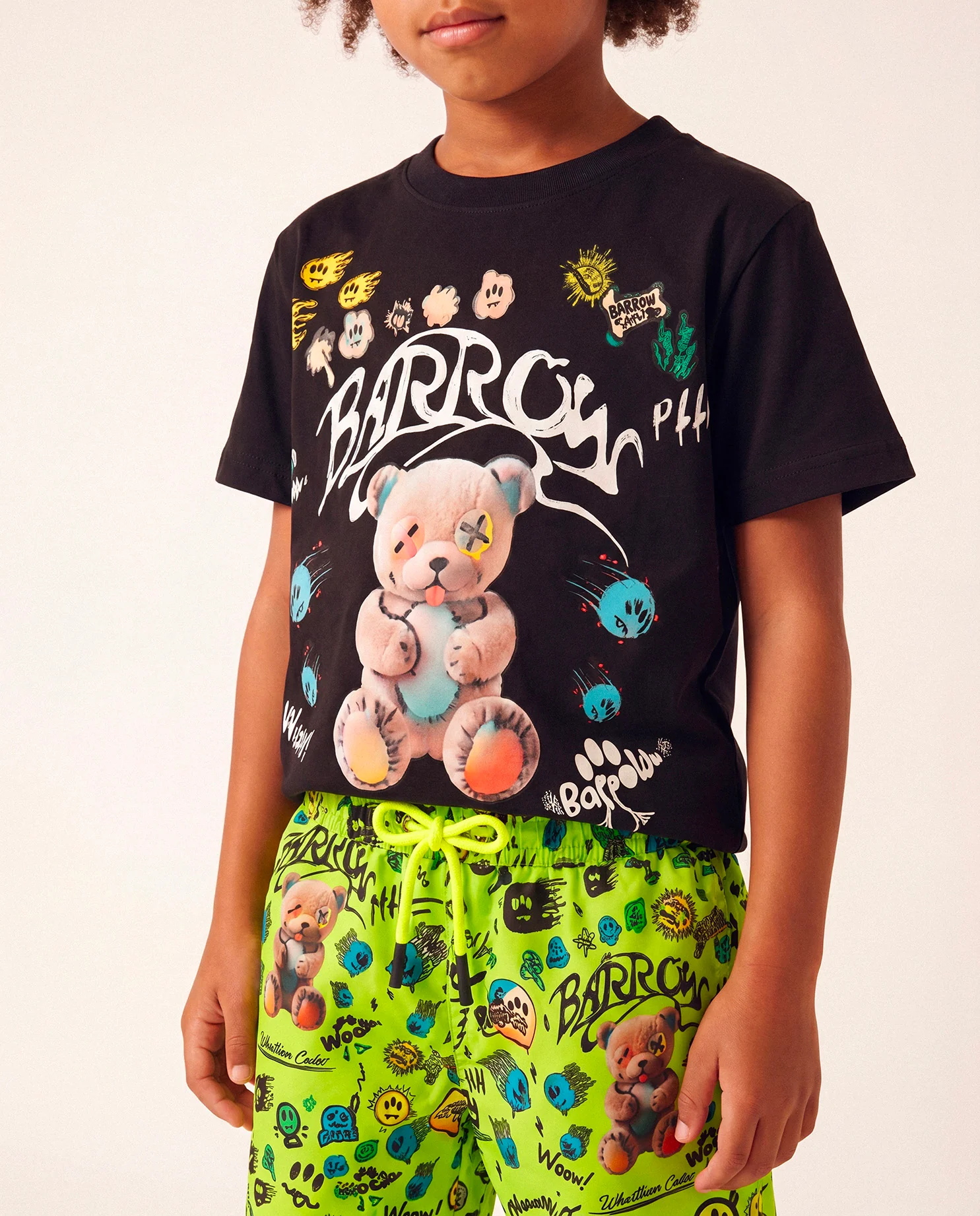 Barrow Kids t-Shirt Nero con Stampa Logo All-Over Unisex