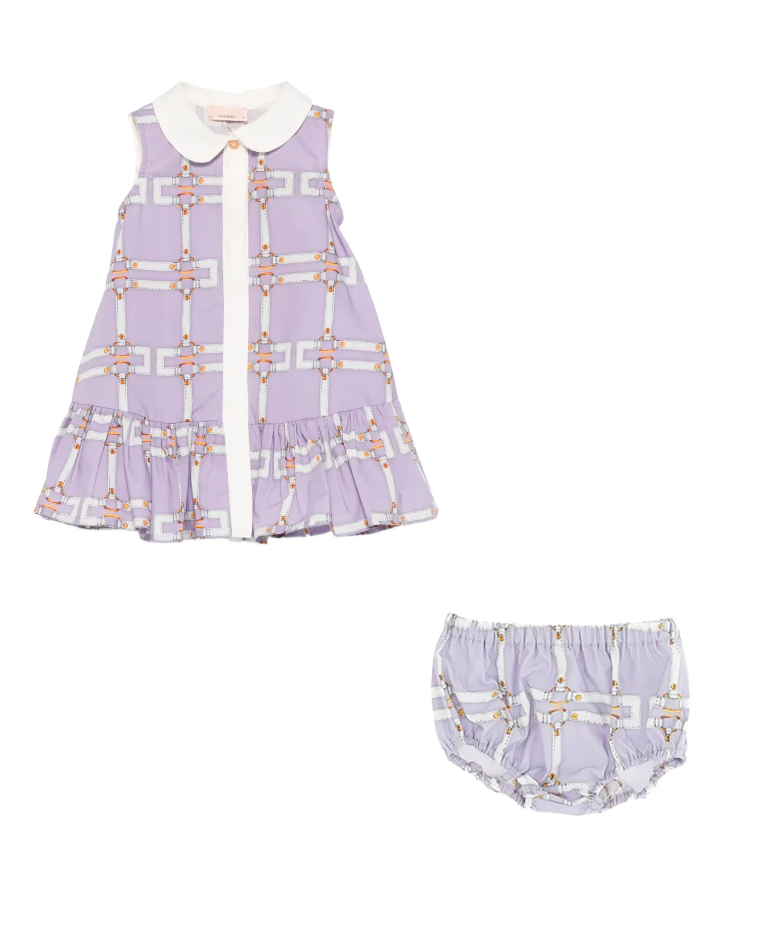 Elisabetta Franchi La Mia Bambina Set Abito e Pantalonicini Lilla con Motivo Catene Avorio per Neonate