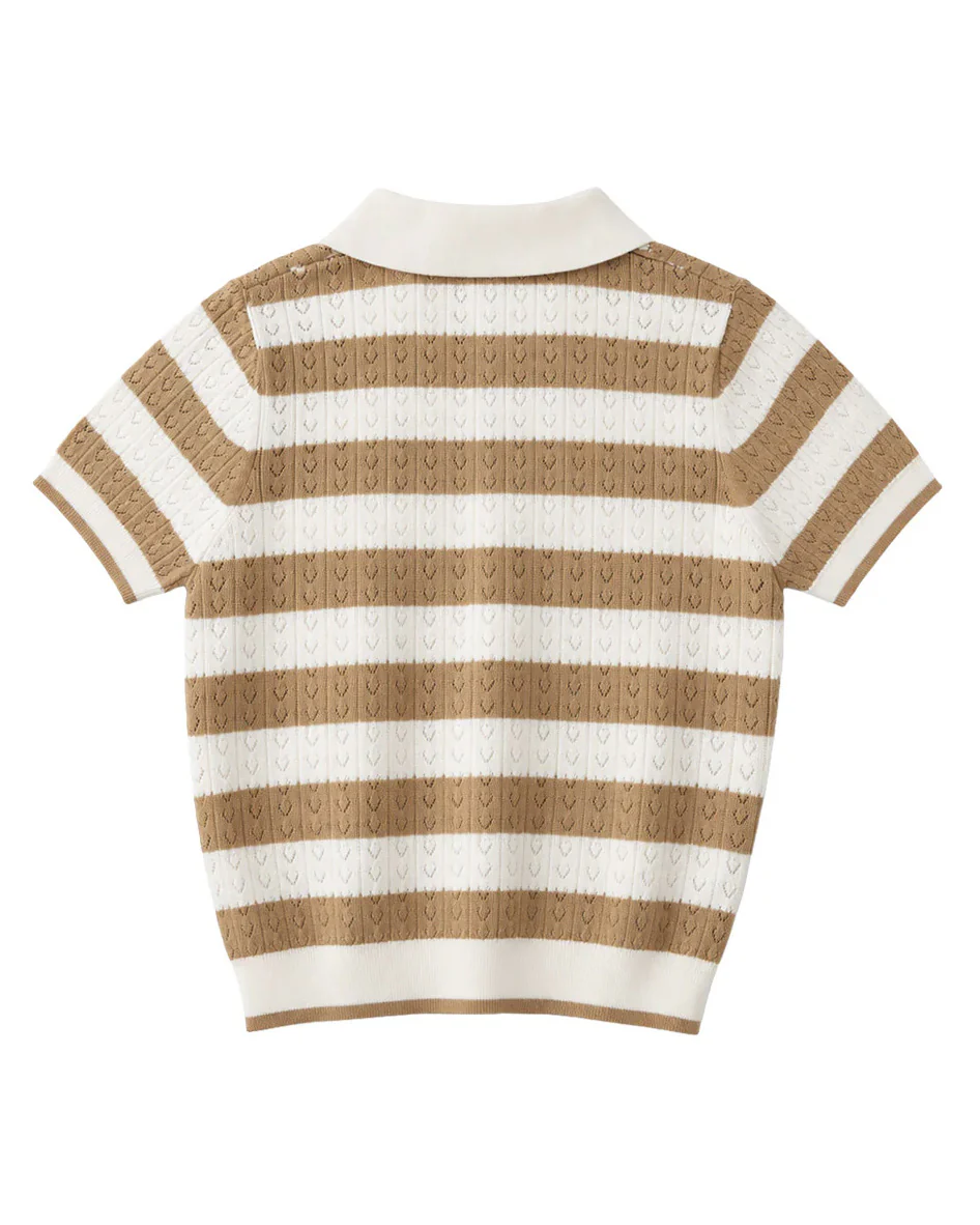 Vicolo Kids T-Shirt in Maglia a Righe Off-White e Cammello per Bambina