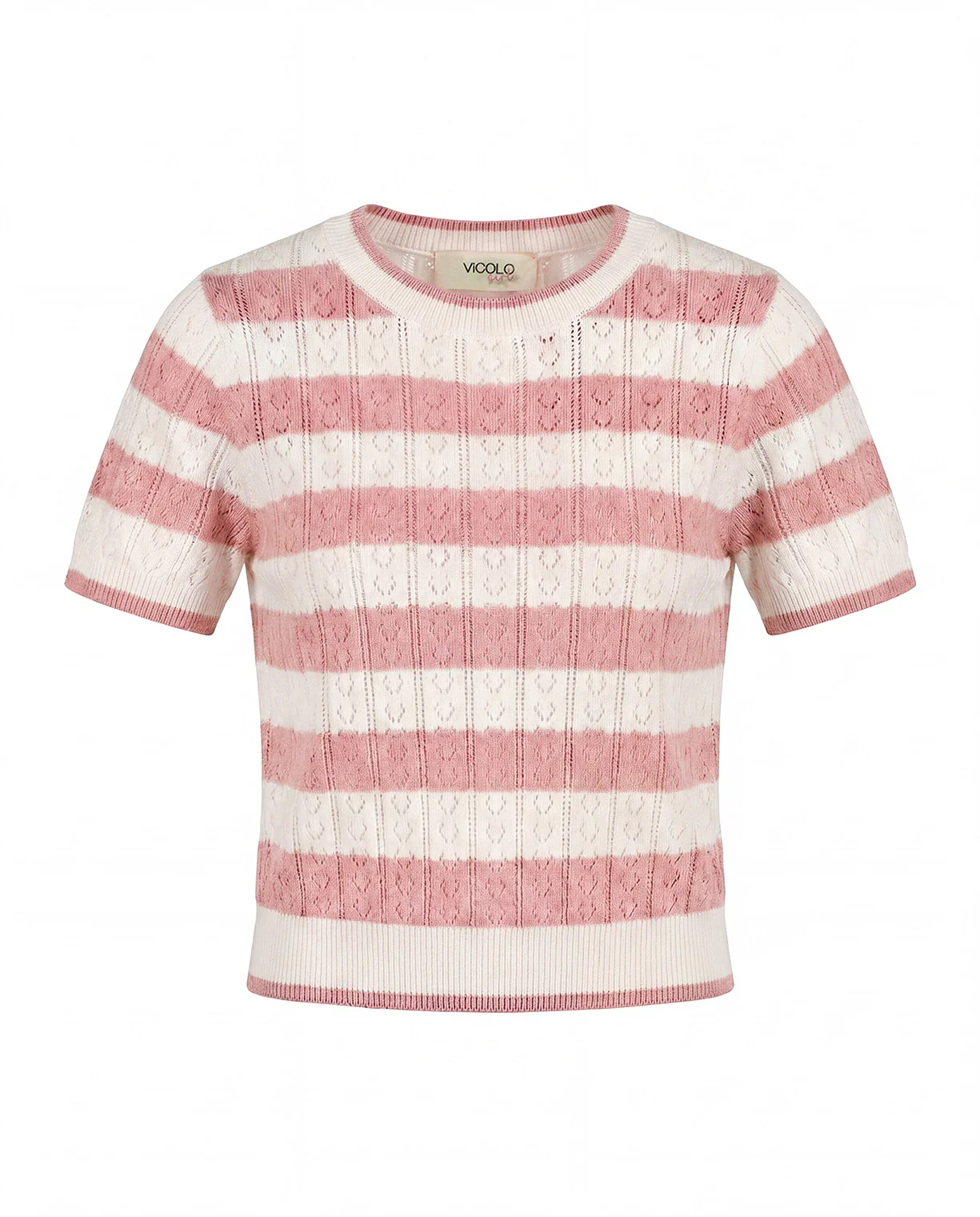 Vicolo Kids T-Shirt a Righe Bianco e Rosa in Maglia per Bambine