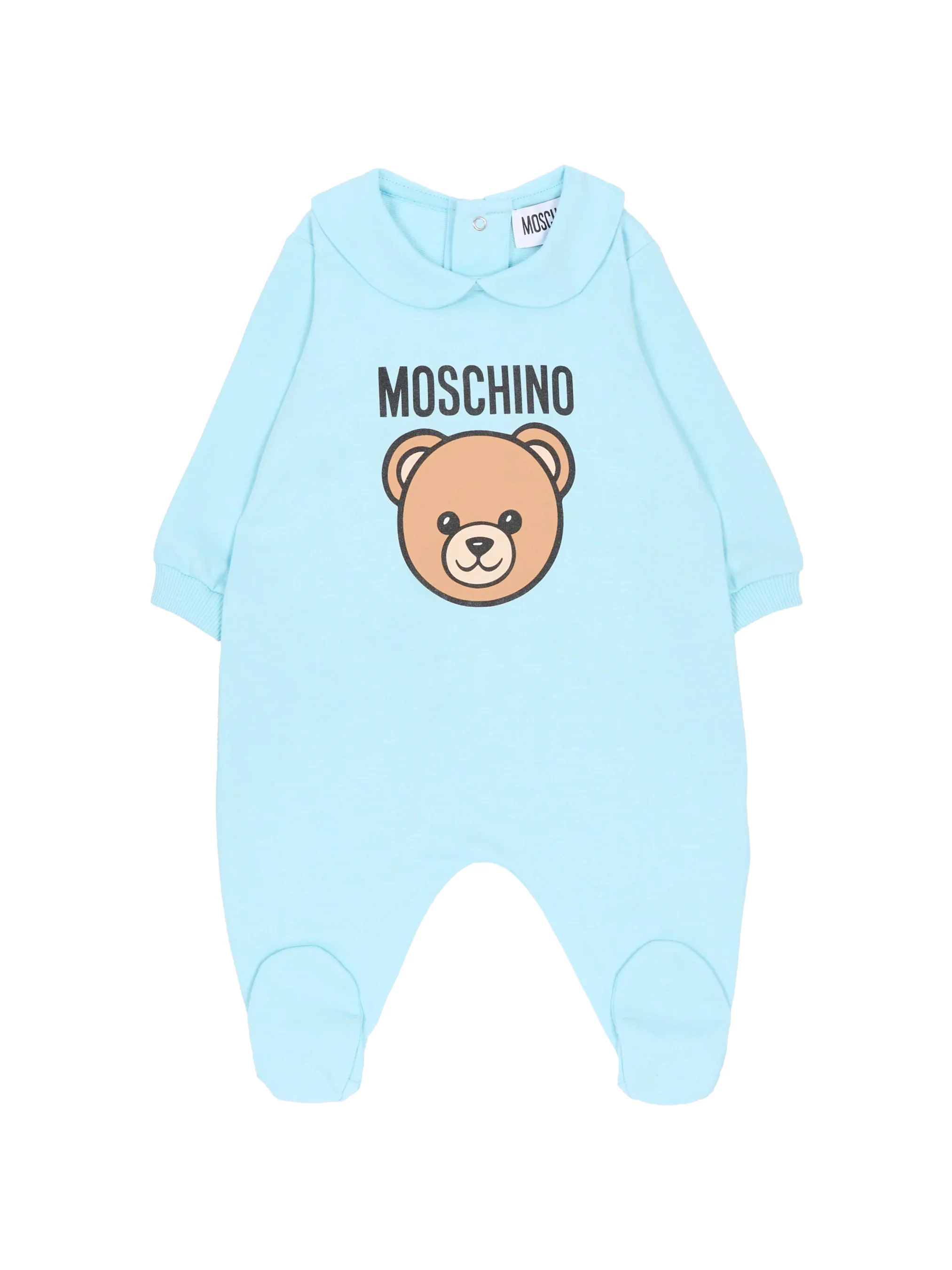 Moschino Kids Tutina Celeste con Stampa Logo per Neonati