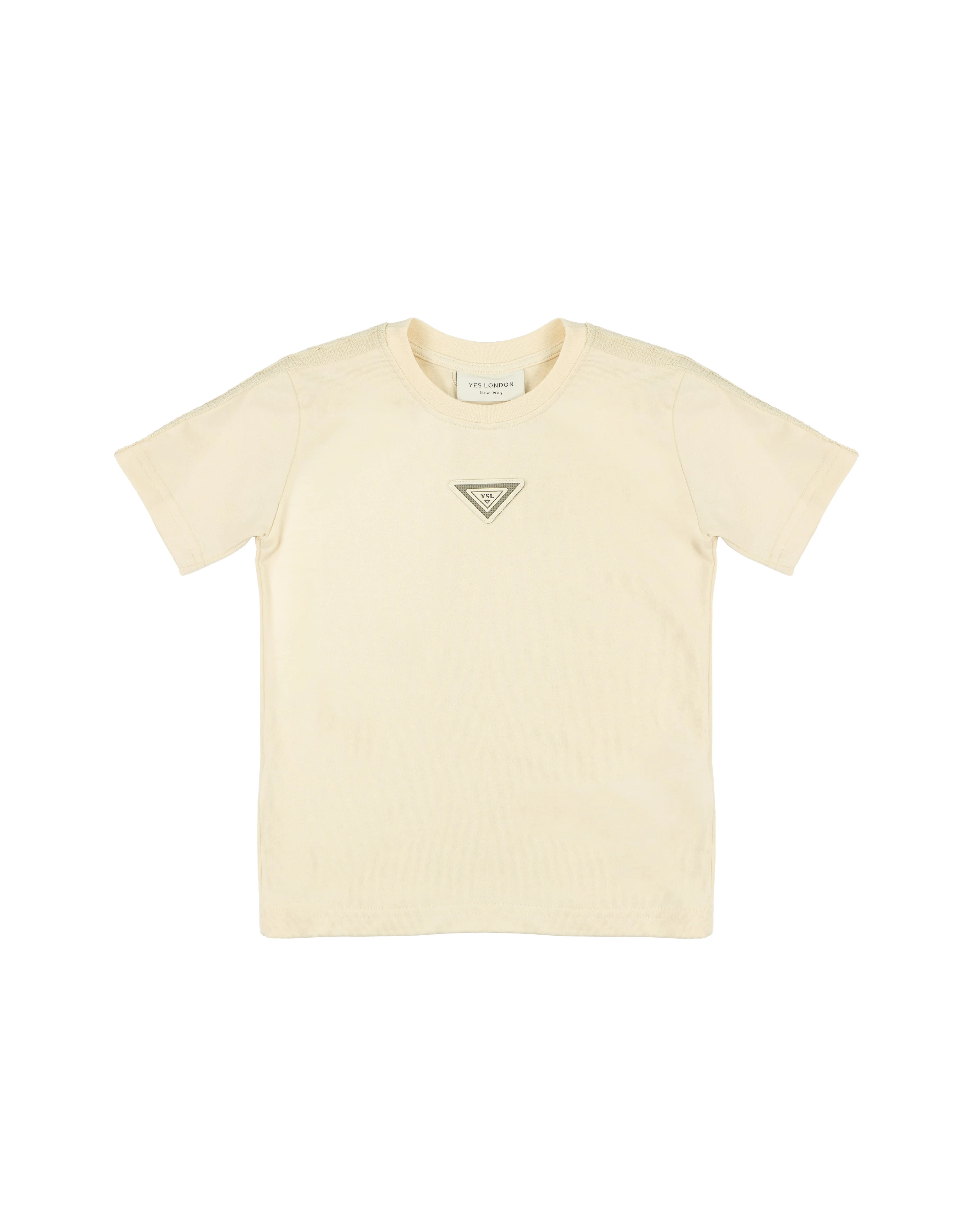 Yes London Kids T-Shirt Beige Monocolore con Logo in Rilievo al Centro per Bambini