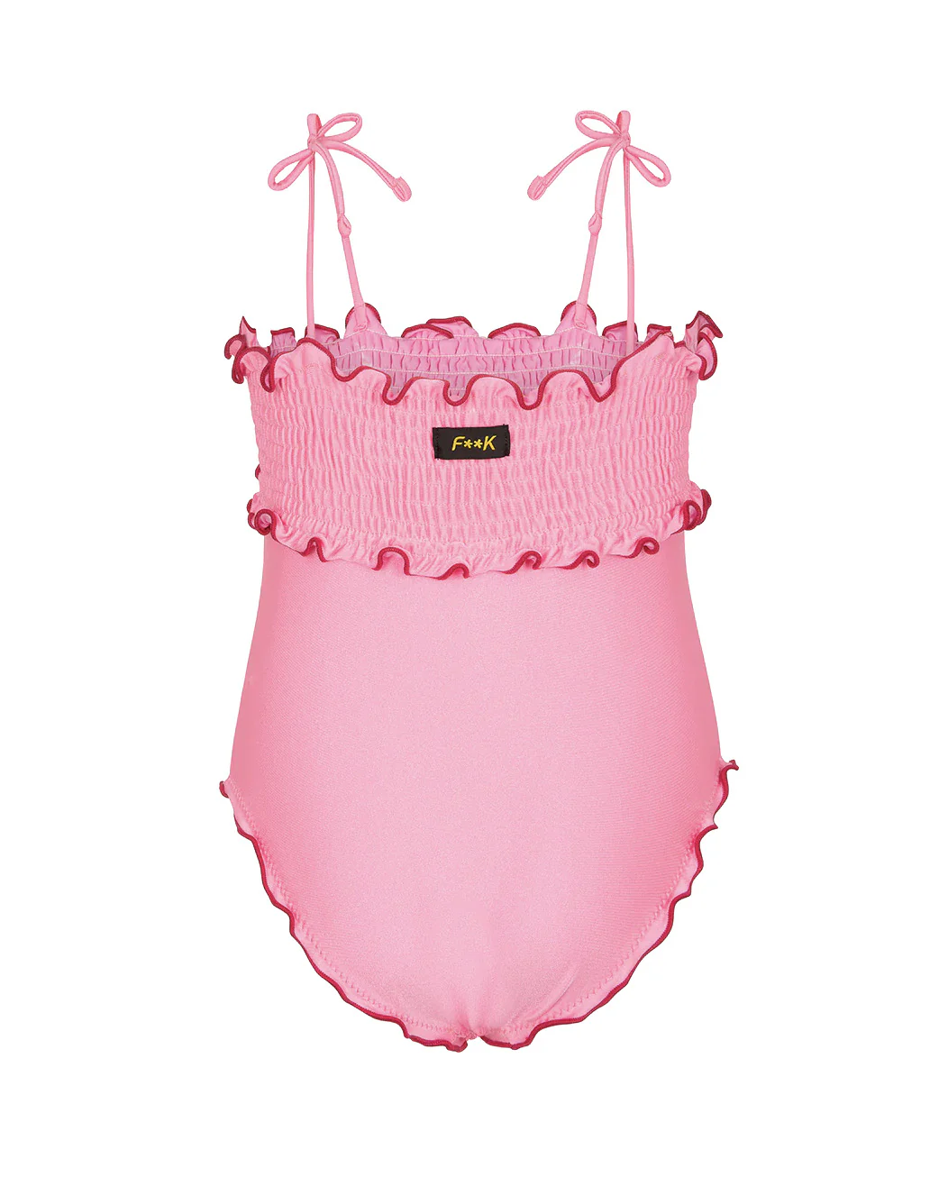 F**K Kids Costume Intero Rosa con Dettagli Rossi per Neonate