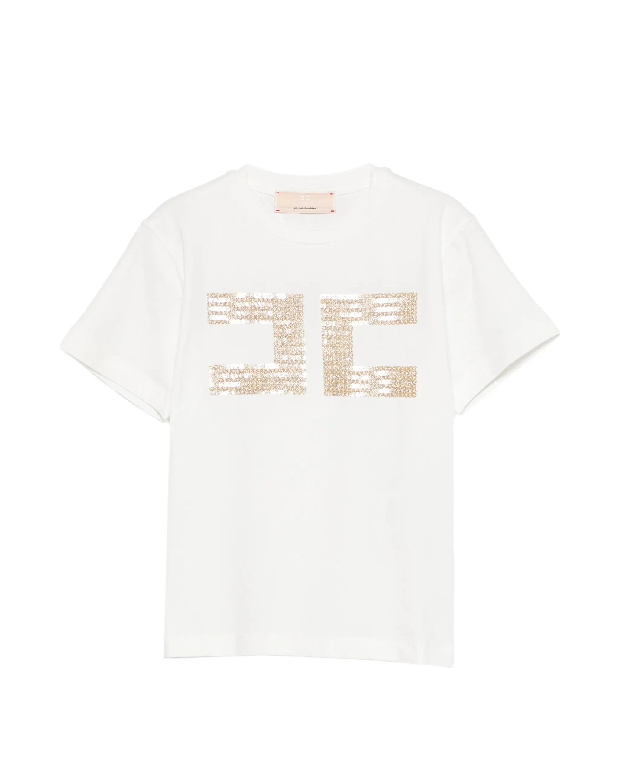 Elisabetta Franchi La Mia Bambina T-shirt Avorio con Logo in Strass Oro a Contrasto per Bambine