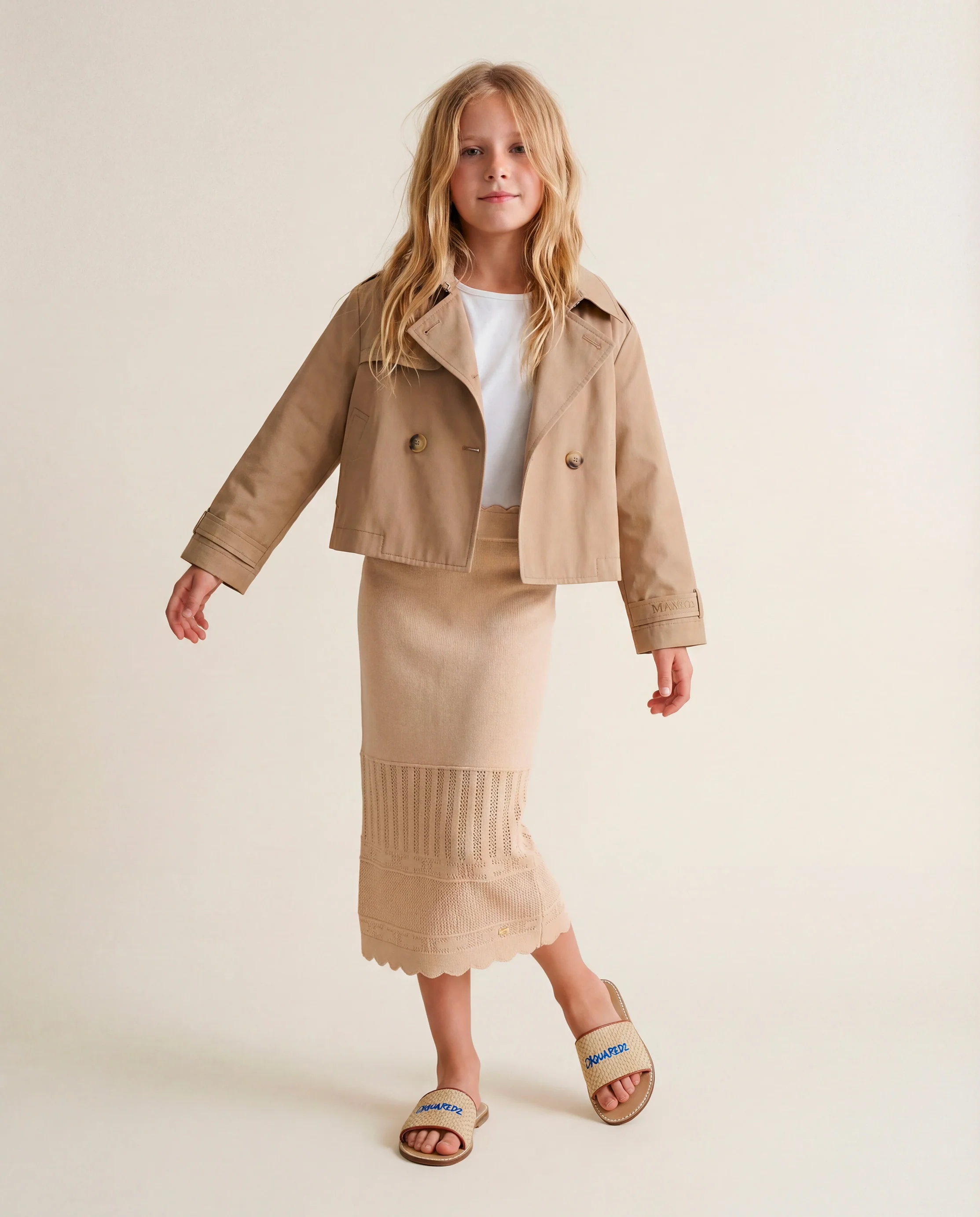 Max & Co Giacca in Denim Beige Cropped per Bambine