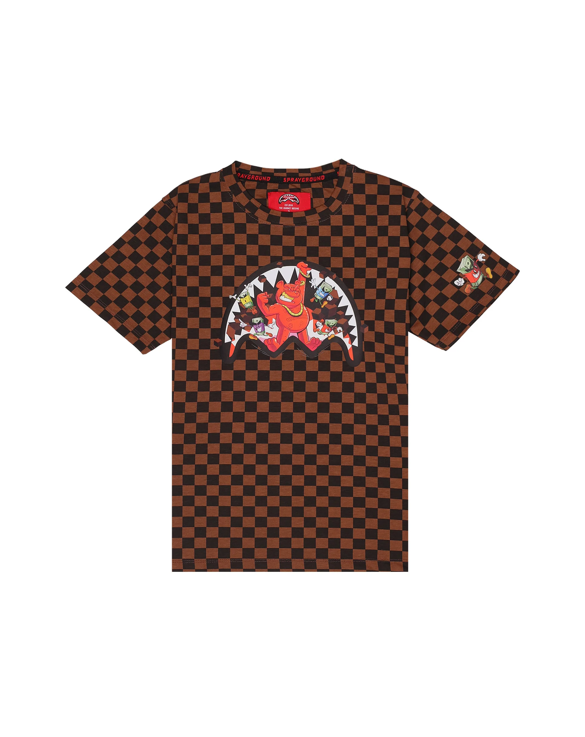 Sprayground Kids T-Shirt Marrone a Scacchi con Stampa Logo per Bambini