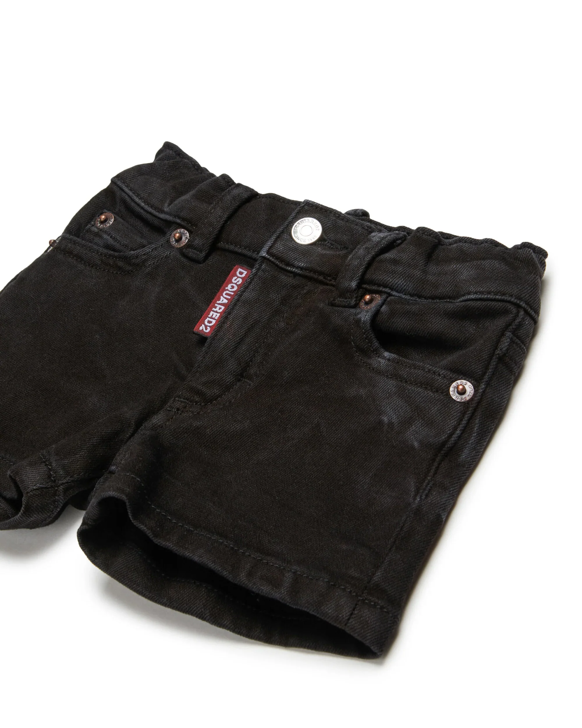 Dsquared2 Kids Bermuda in Denim Nero con Maxi Stampa Logo Retro per Neonati