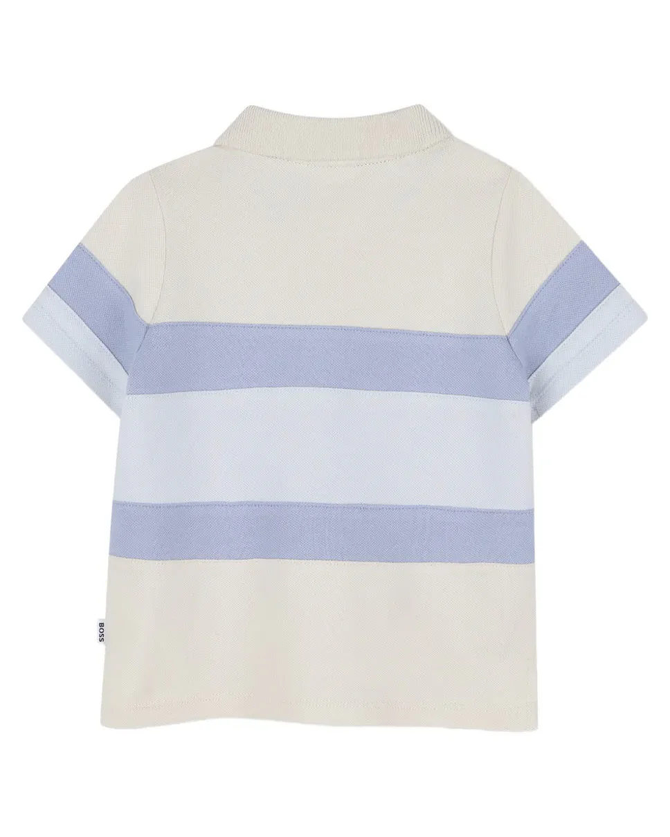 Hugo Boss Kids Polo Sabbia con Bande Viola e Lilla per Neonati