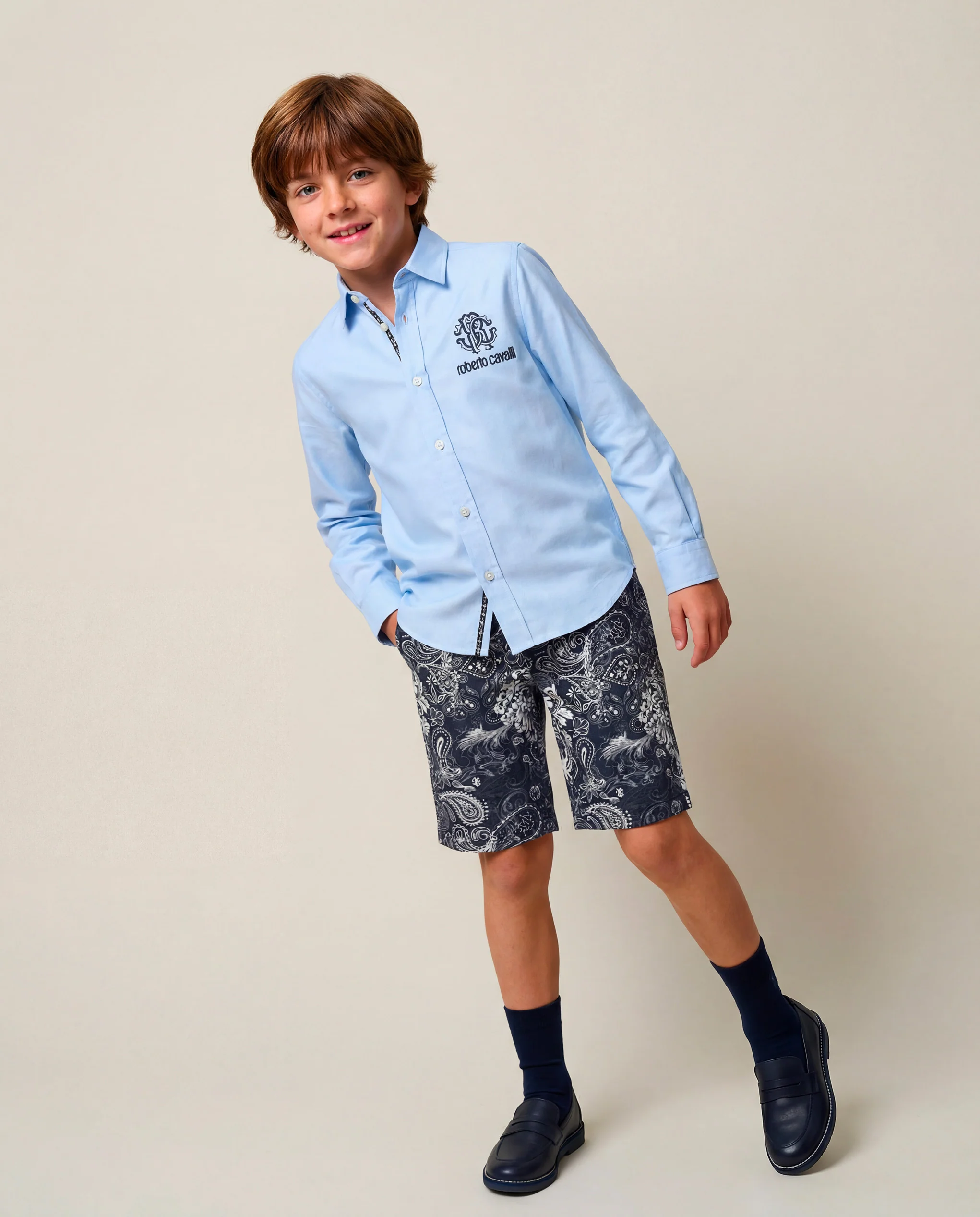 Roberto Cavalli Kids Bermuda Blu Fantasia Paisley per Bambini