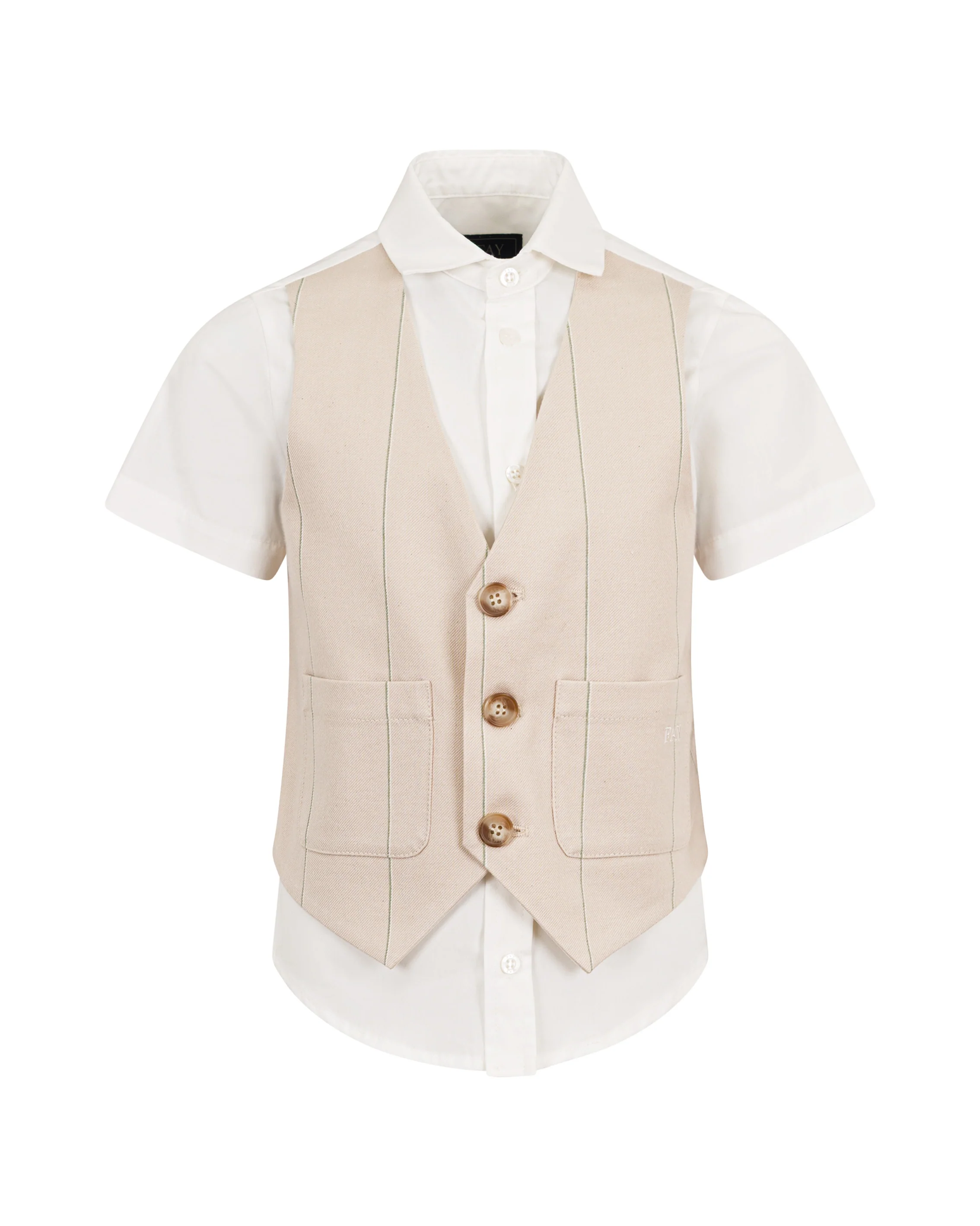 Fay Kids Camicia Bianca/Beige con Applicazione Gilet per Bambini