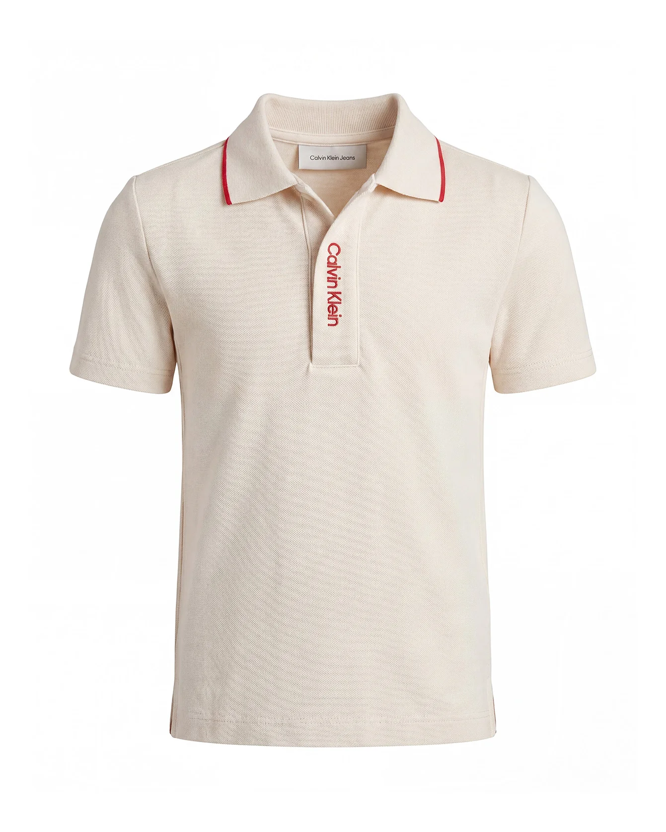 Calvin Klein Kids Polo Beige con Dettagli Rossi per Bambini