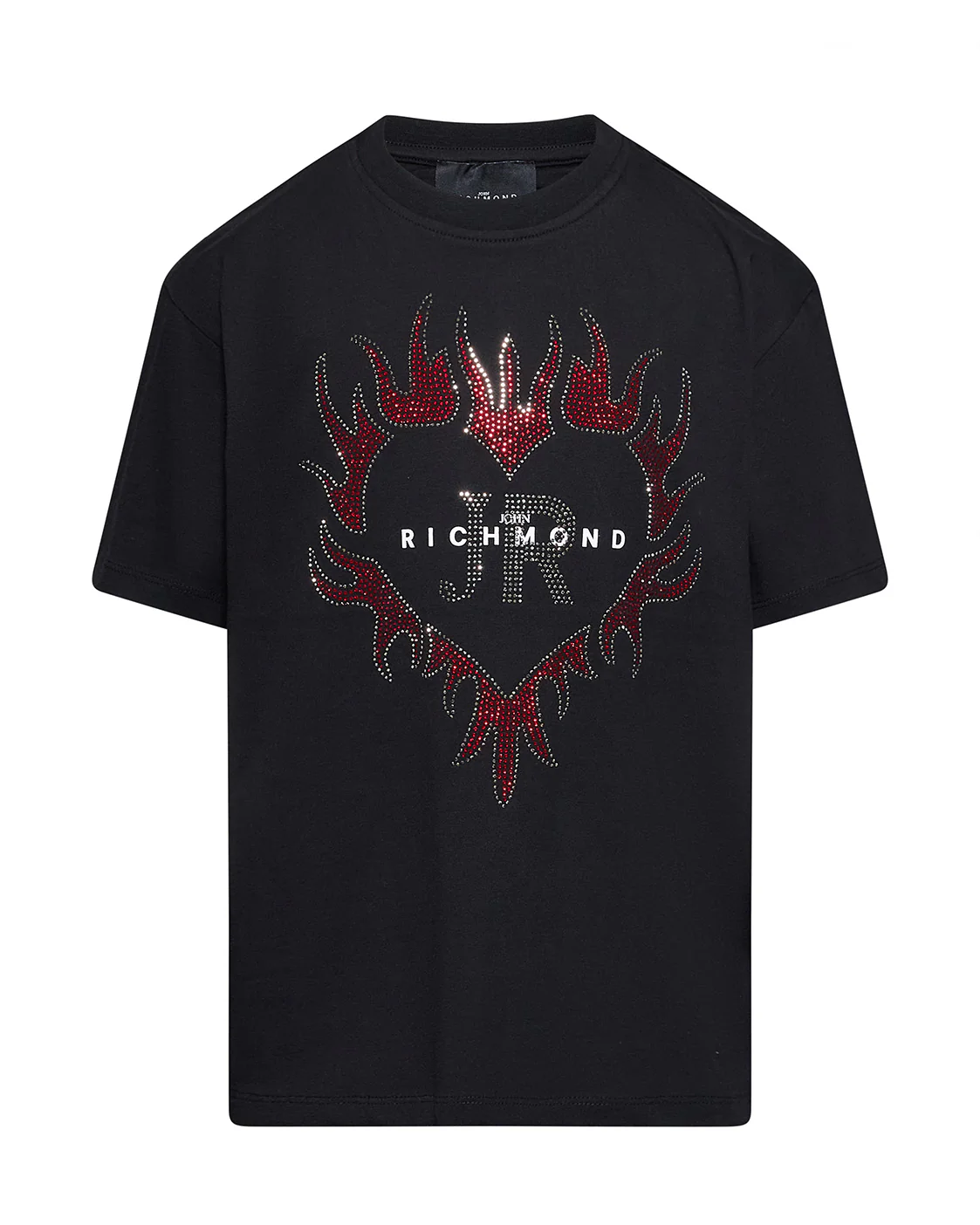 John Richmond Kids T-Shirt Nero con Strass e Logo per Bambina