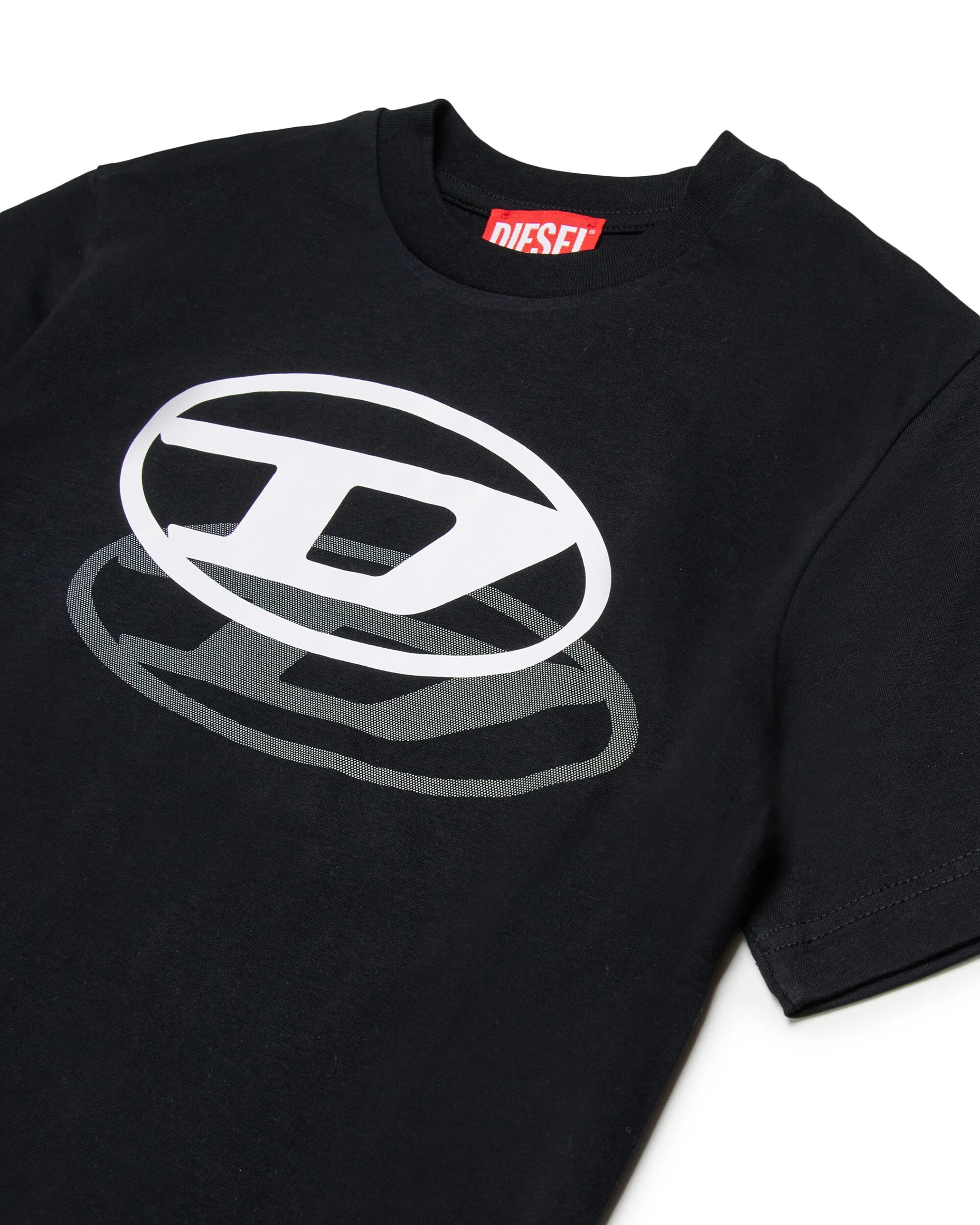 Diesel Kids T-shirt Nera con Doppia Stampa Logo Unisex per Bambini