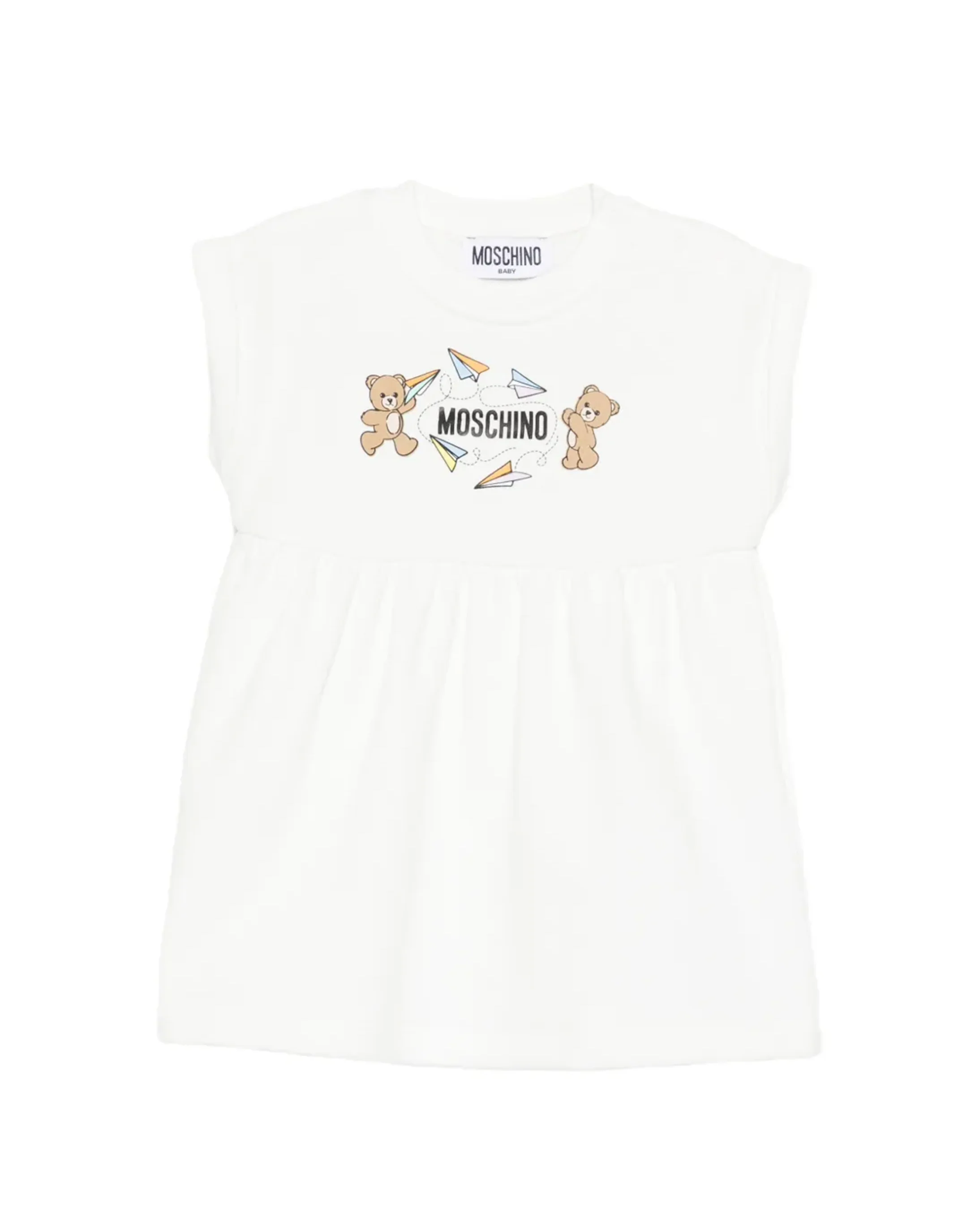 Moschino Kids Abito Panna con Logo Teddy Bear per Neonate