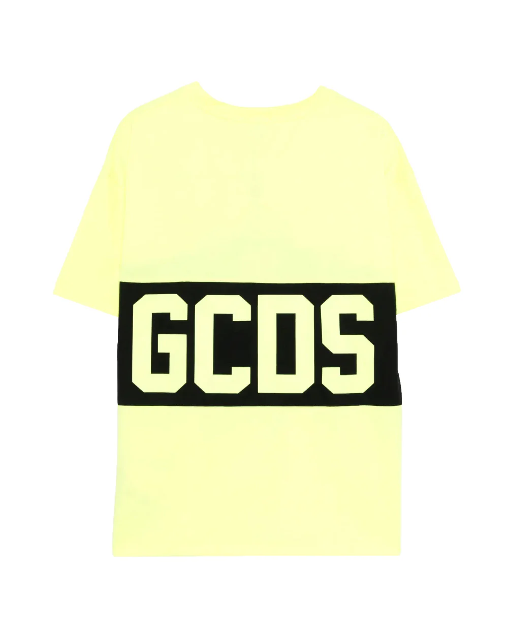Gcds Kids T-Shirt Giallo con Banda Nera Logata per Bambini