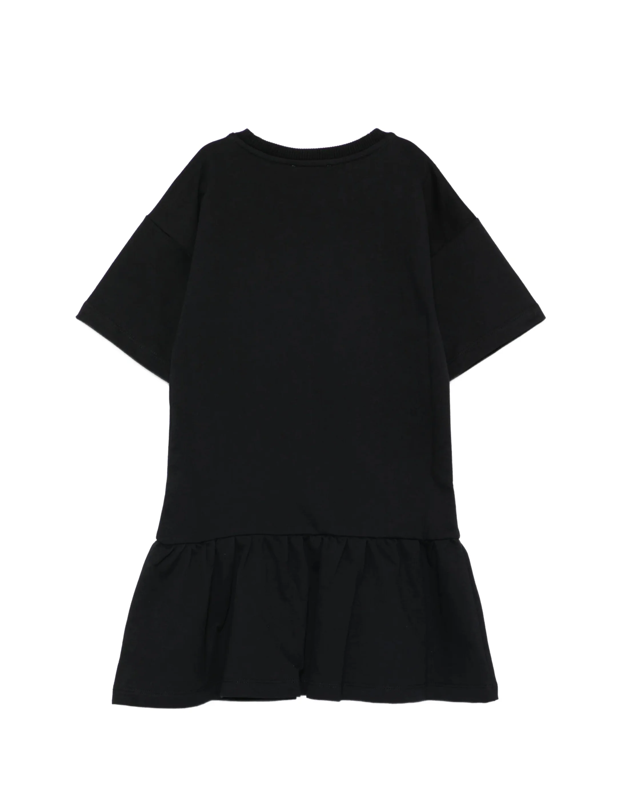Moschino Kids Abito Nero con Gonna Rouches e Logo Teddy Bear per Bambine