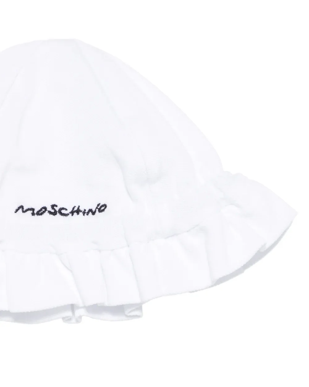 Moschino Kids Pagliaccetto e Cappello Bianco con Logo per Neonate