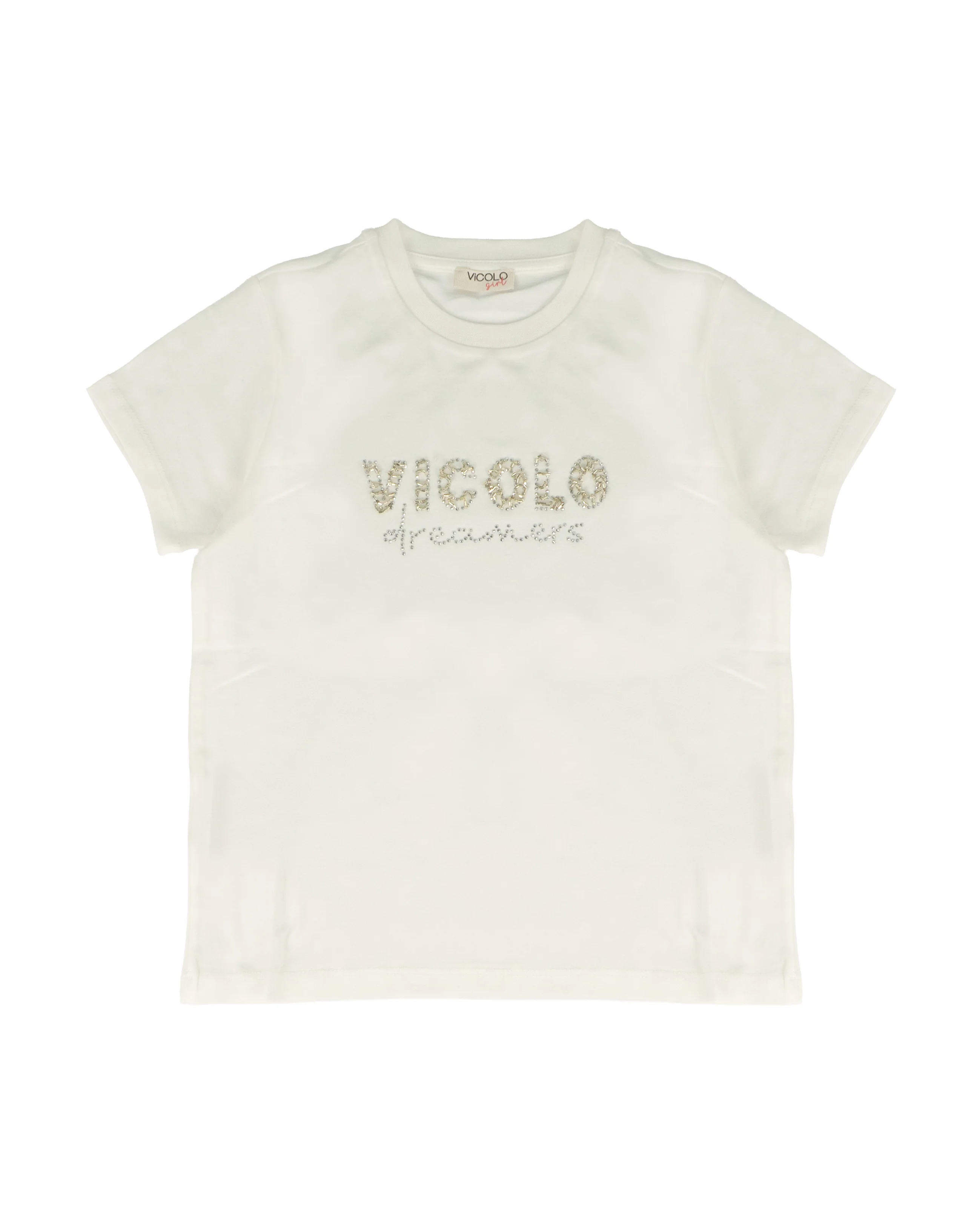 Vicolo Kids T-Shirt Off-White con Applicazioni su Logo per Bambine