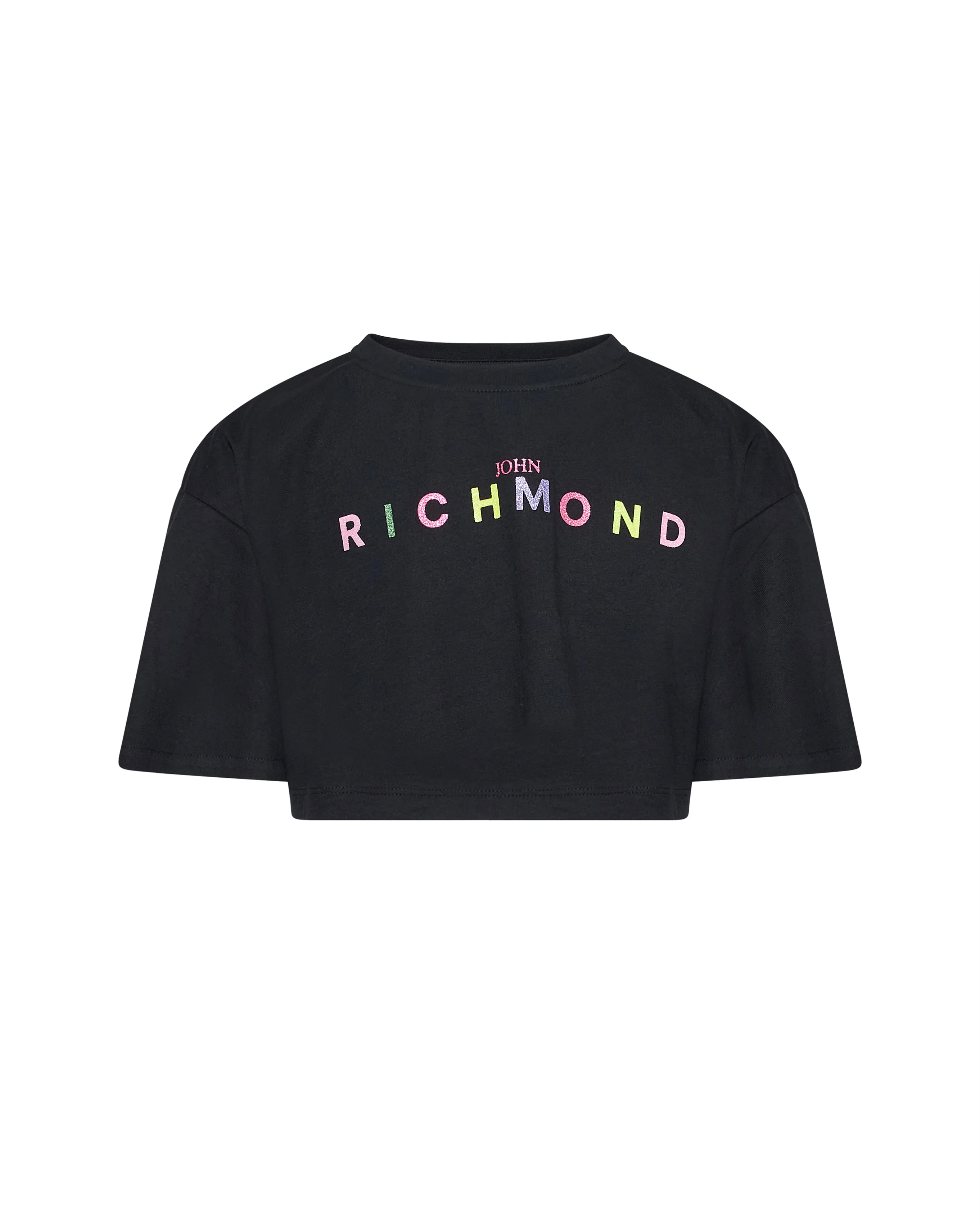 John Richmond Kids T-Shirt Crop Nero con Stampa Logo per Bambine