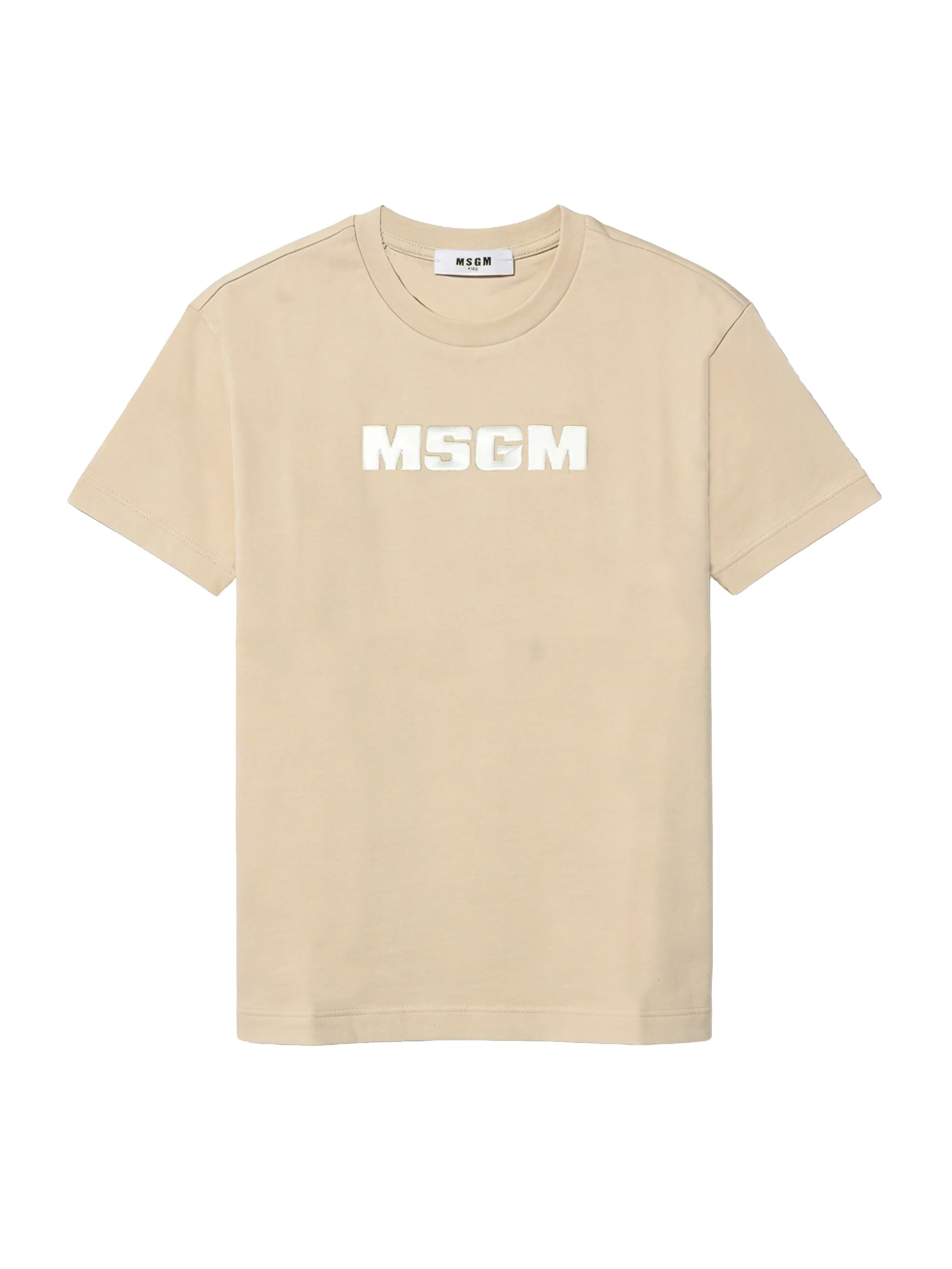 Msgm Kids T-Shirt Sabbia con Logo Ricamato per Bambini