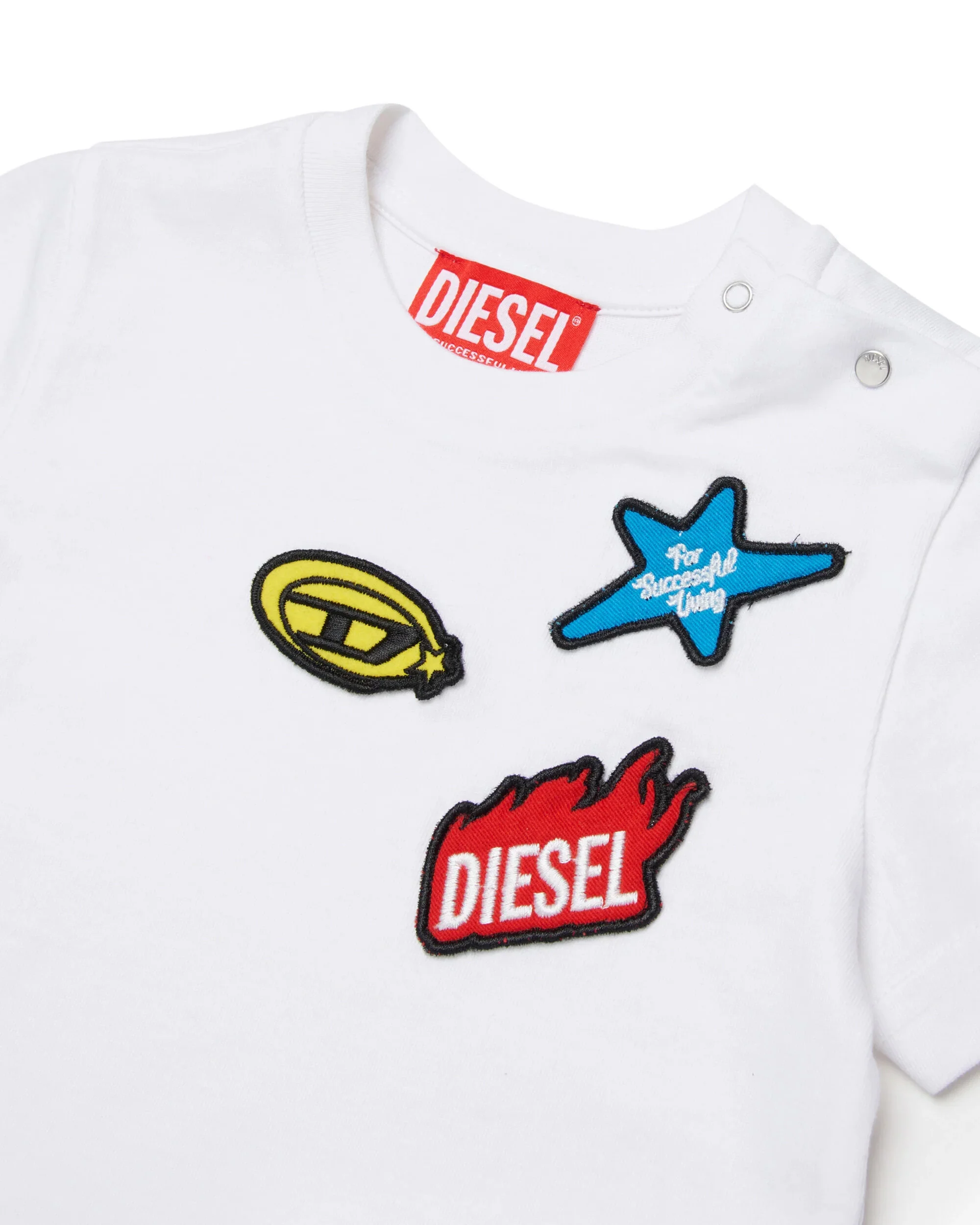 Diesel Kids T-shirt Bianca con Applicazioni Patch Unisex per Neonati