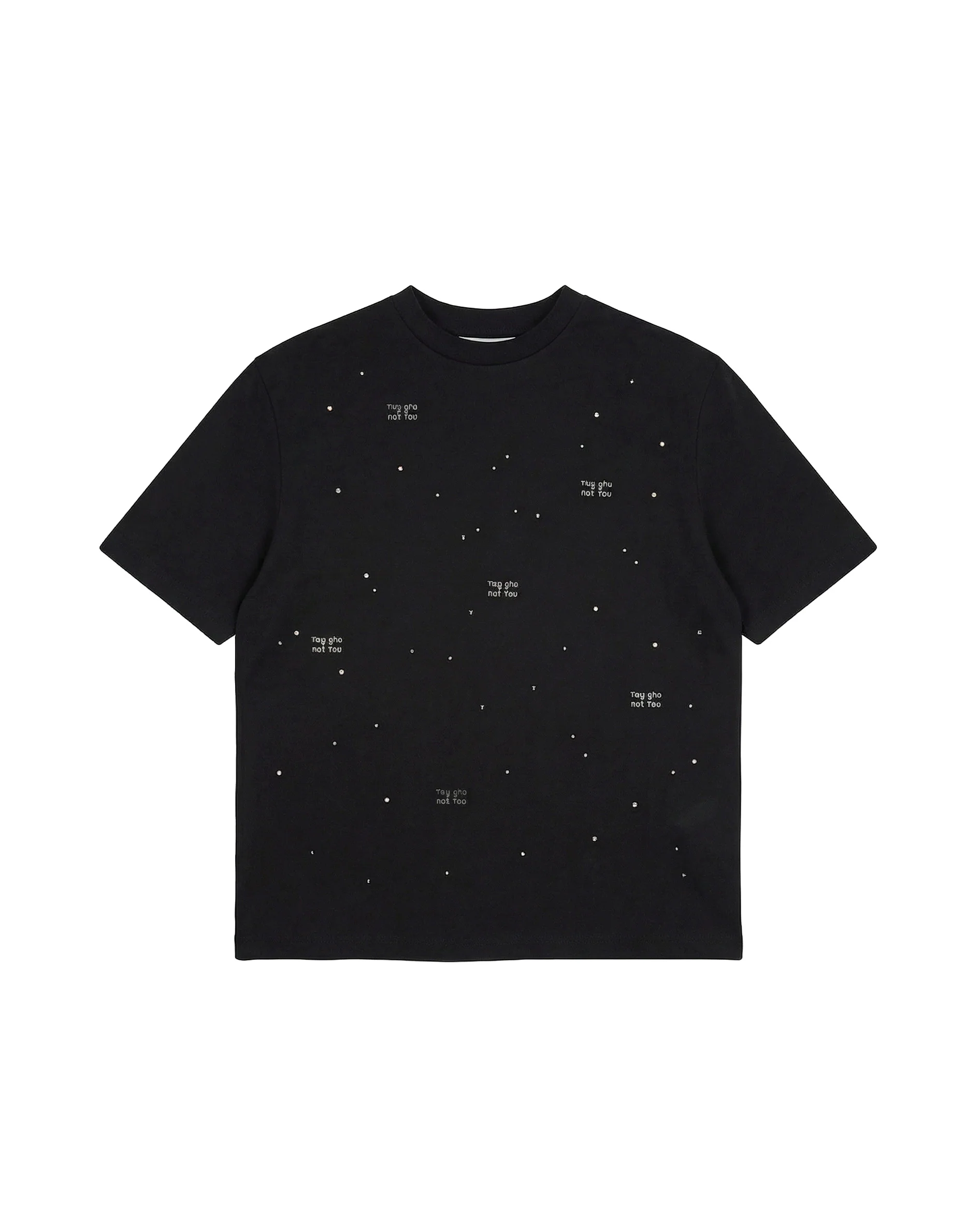 Elisabetta Franchi La Mia Bambina T-shirt Nera con Strass Logo All-Over per Neonate