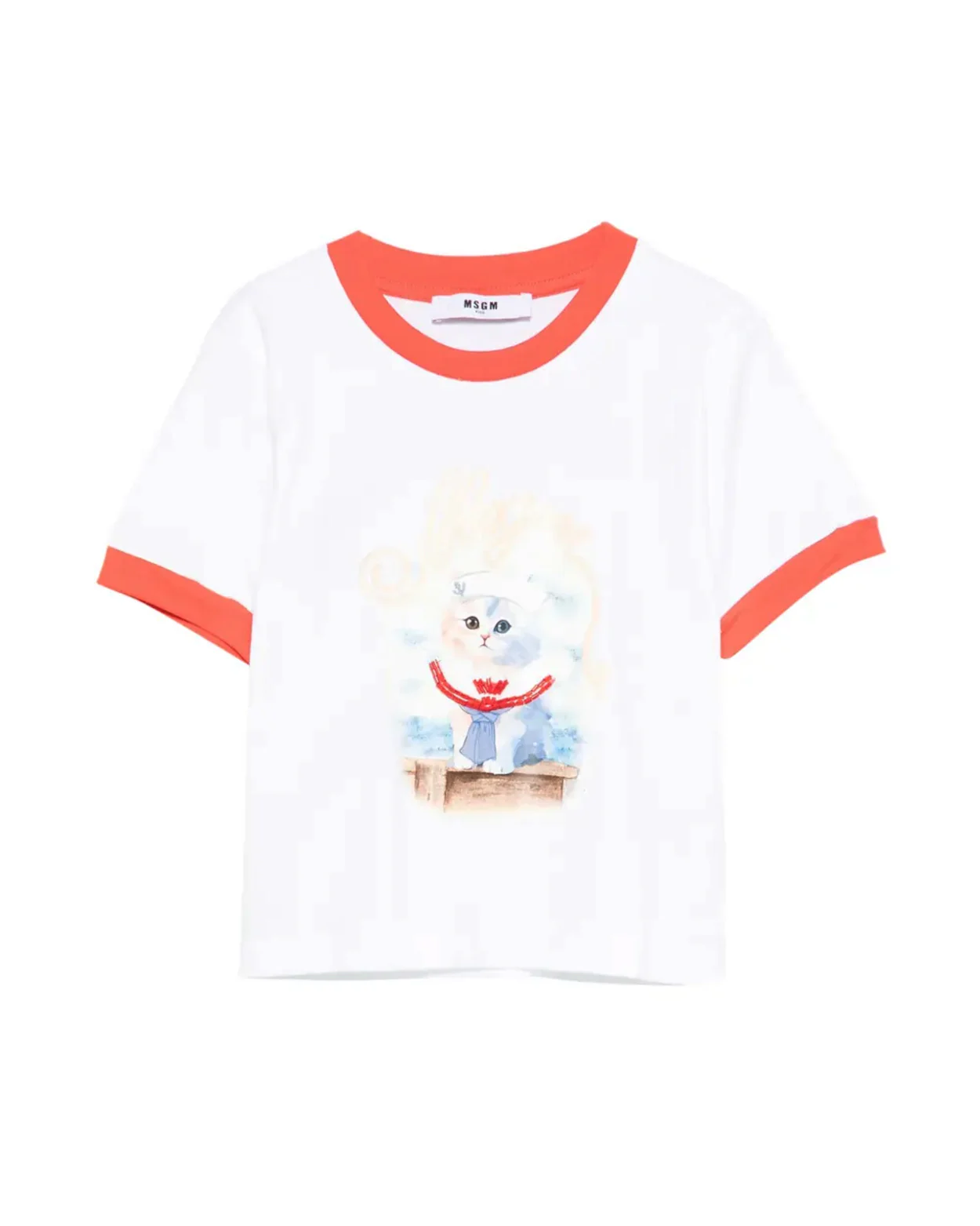 Msgm Kids T-Shirt Bianco/Corallo con Stampa per Bambine