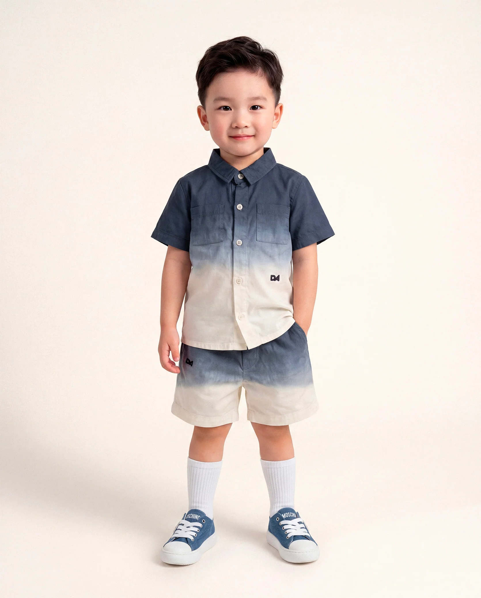 Daniele Alessandrini Kids Short Navy Dissolvenza con Logo per Neonati