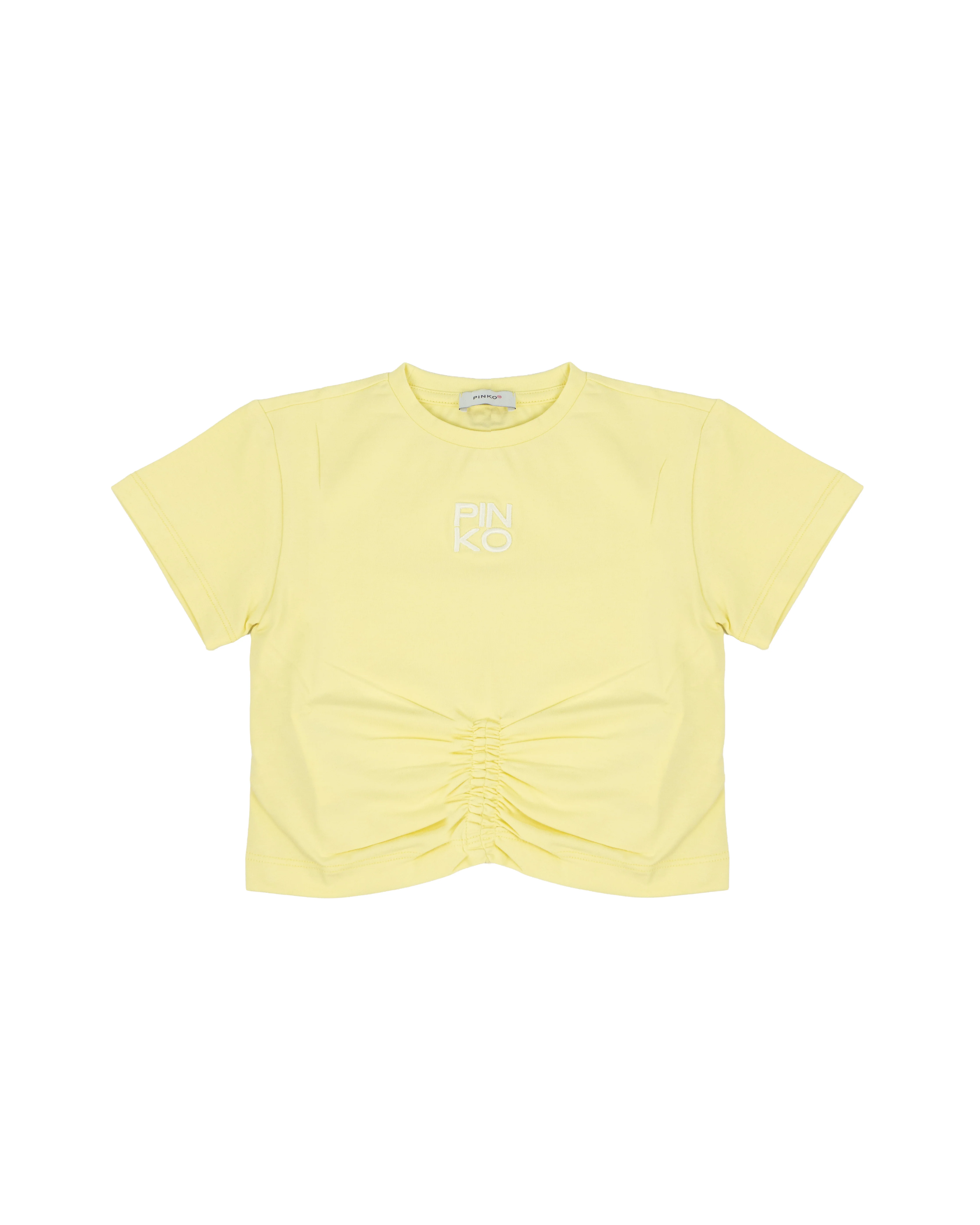 Pinko Kids T-Shirt Gialla Crop Arricciata per Bambine