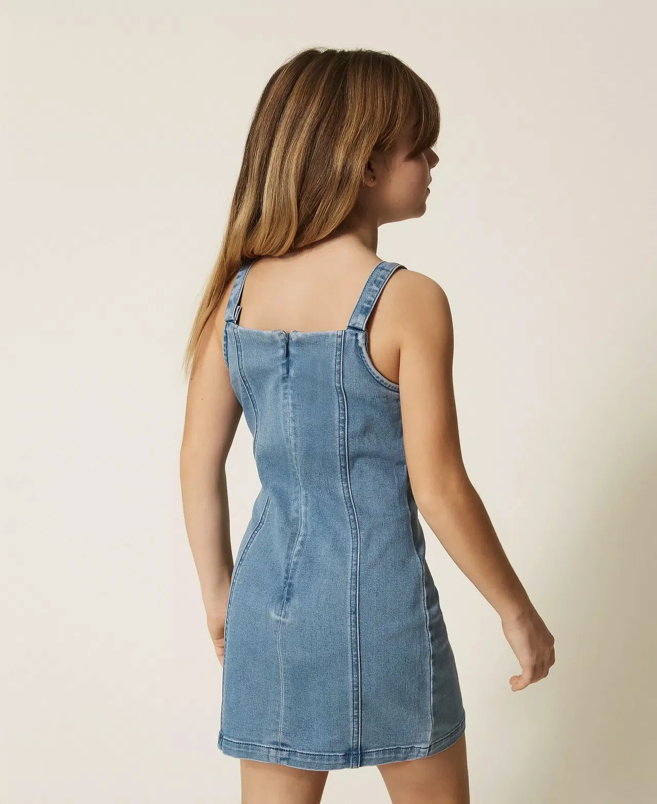 Twinset Kids Abito in Denim con Maxi Fiocco per Bambine