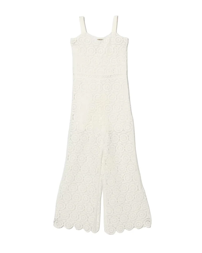 Twinset Kids Tuta Off-White in Pizzo per Bambine
