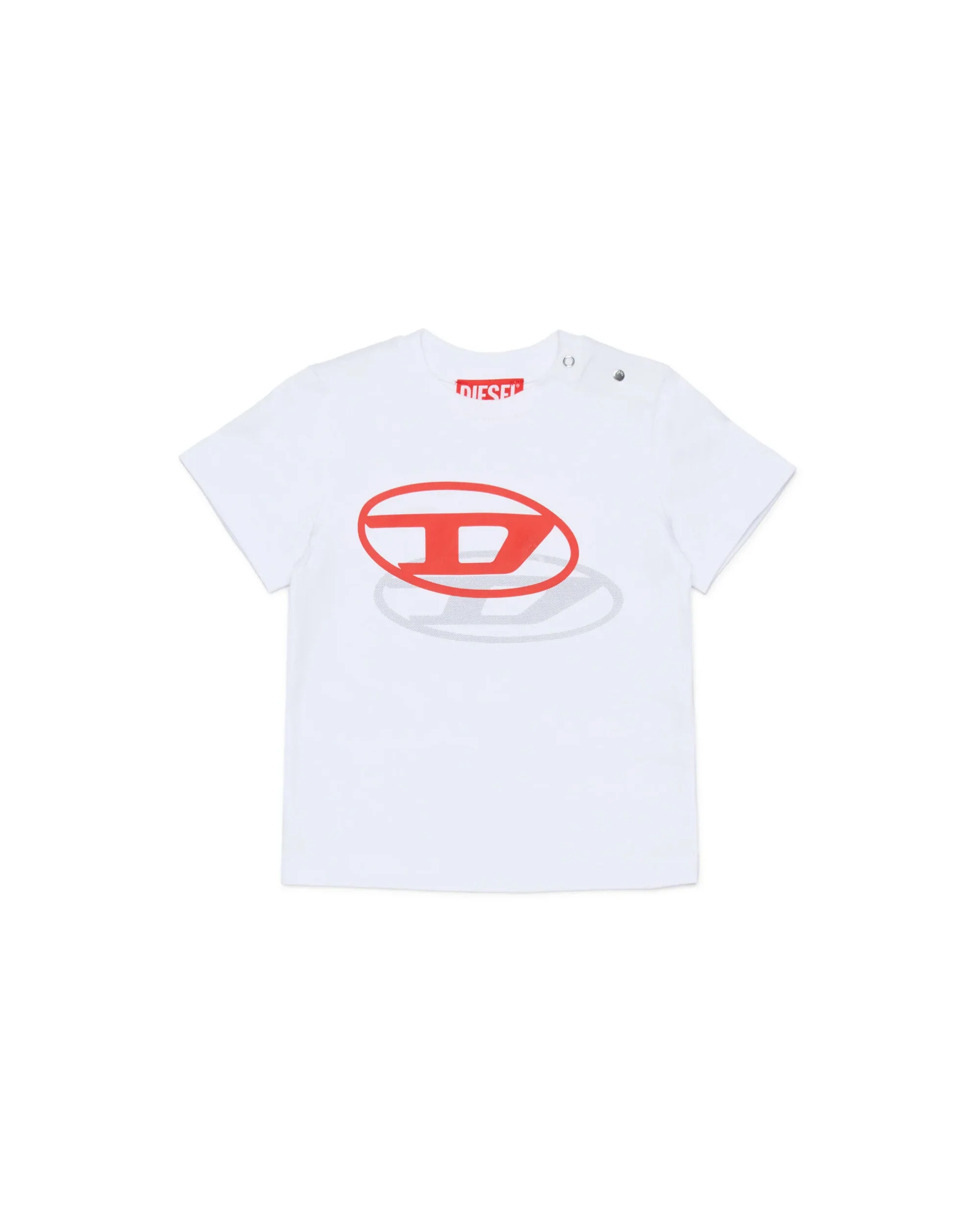 Diesel Kids T-shir Bianca con Doppia Stampa Logo Ovald D Unisex per Neonati