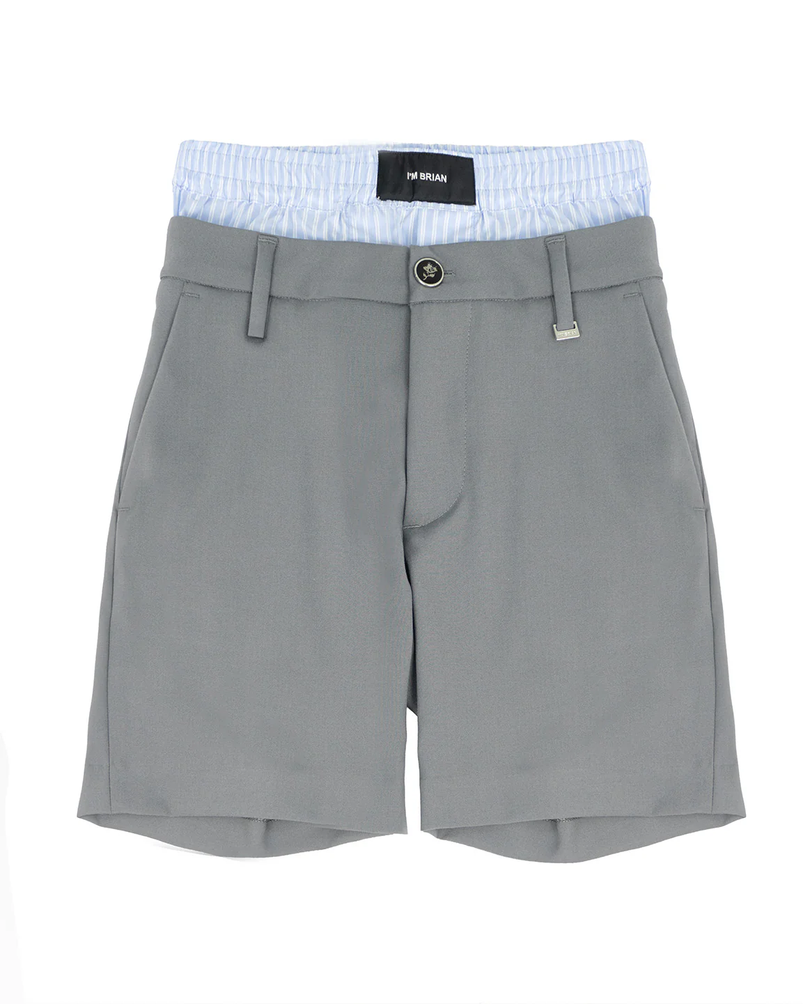 I'm Brian Kids Short Grigio con Dettaglio Celeste a Righe per Bambini