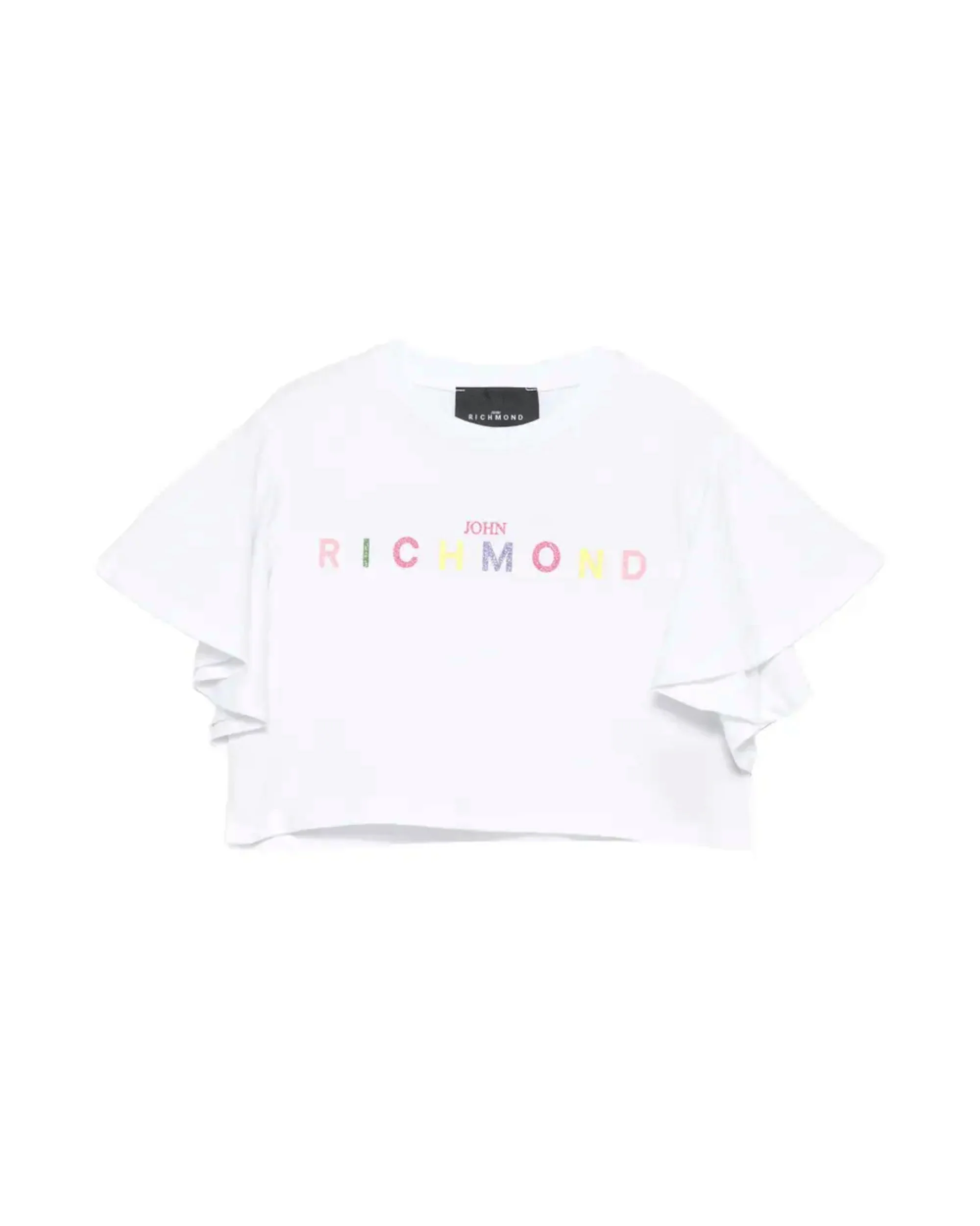 John Richmond Kids T-Shirt Crop bianco con Stampa Logo per Bambine