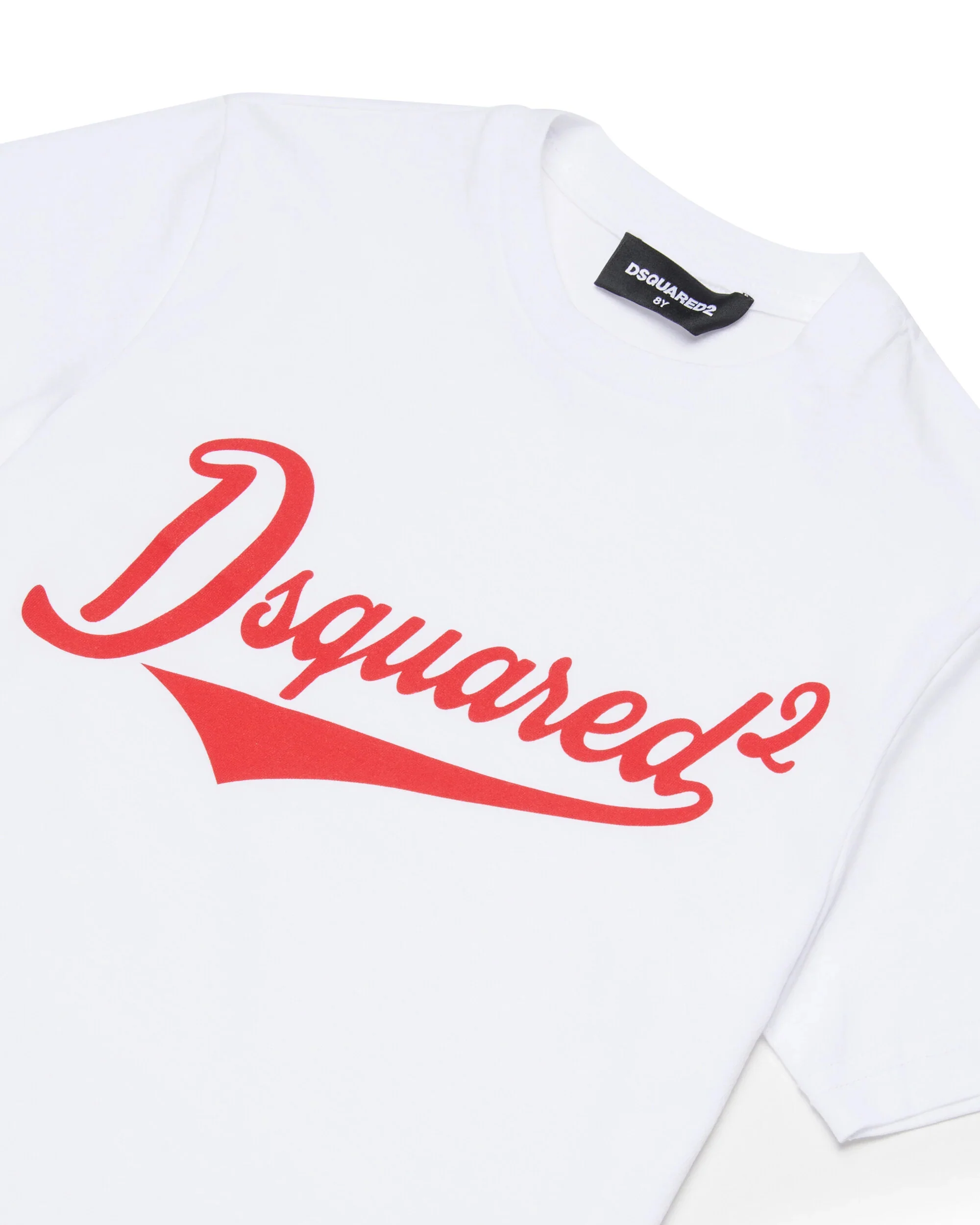 Dsquared2 Kids T-shirt Bianca con Stampa Logo Rossa a Contrasto Unisex per Bambini
