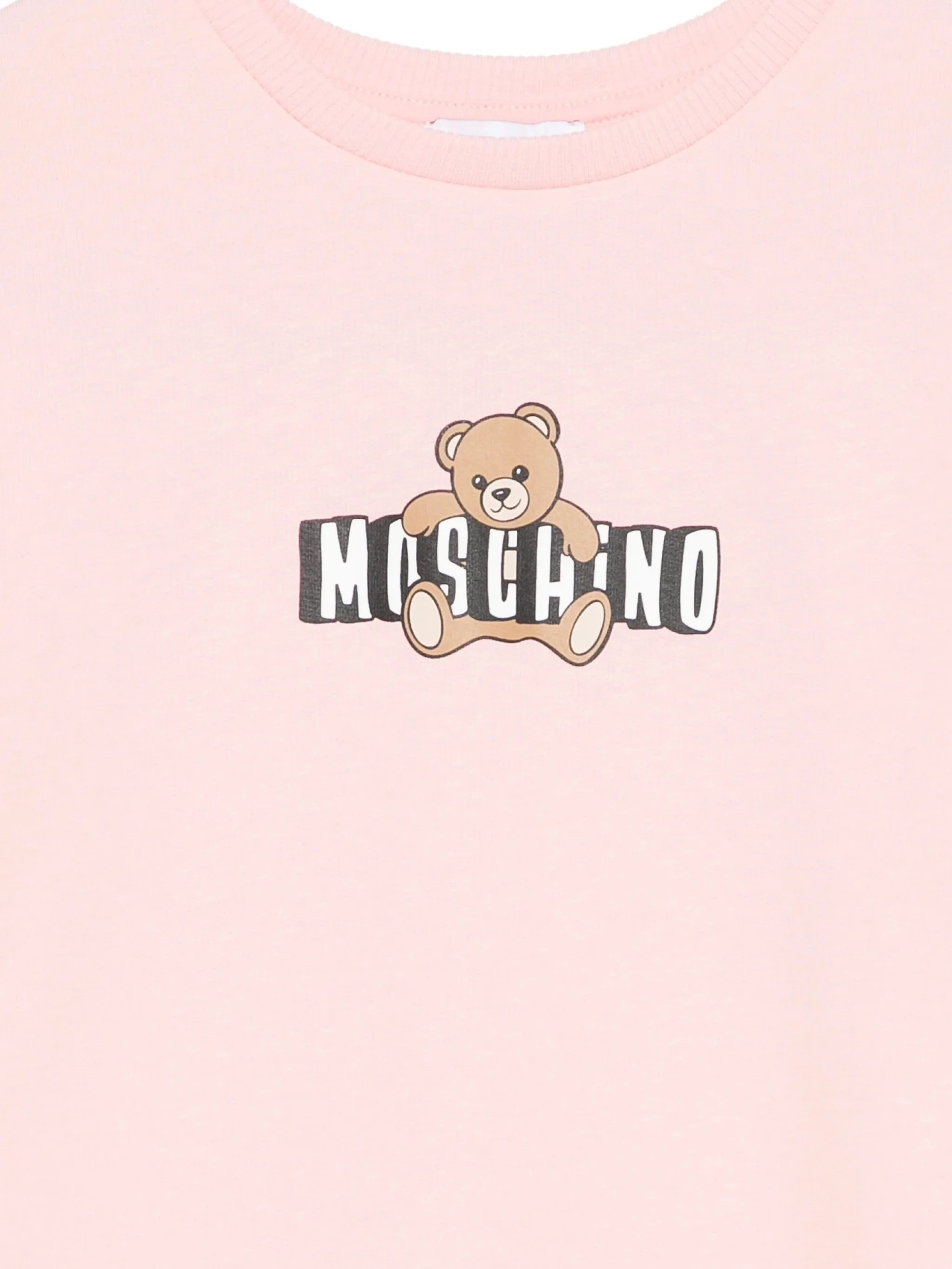 Moschino Kids Abito Rosa con Gonna Rouches e Logo Teddy Bear per Bambine