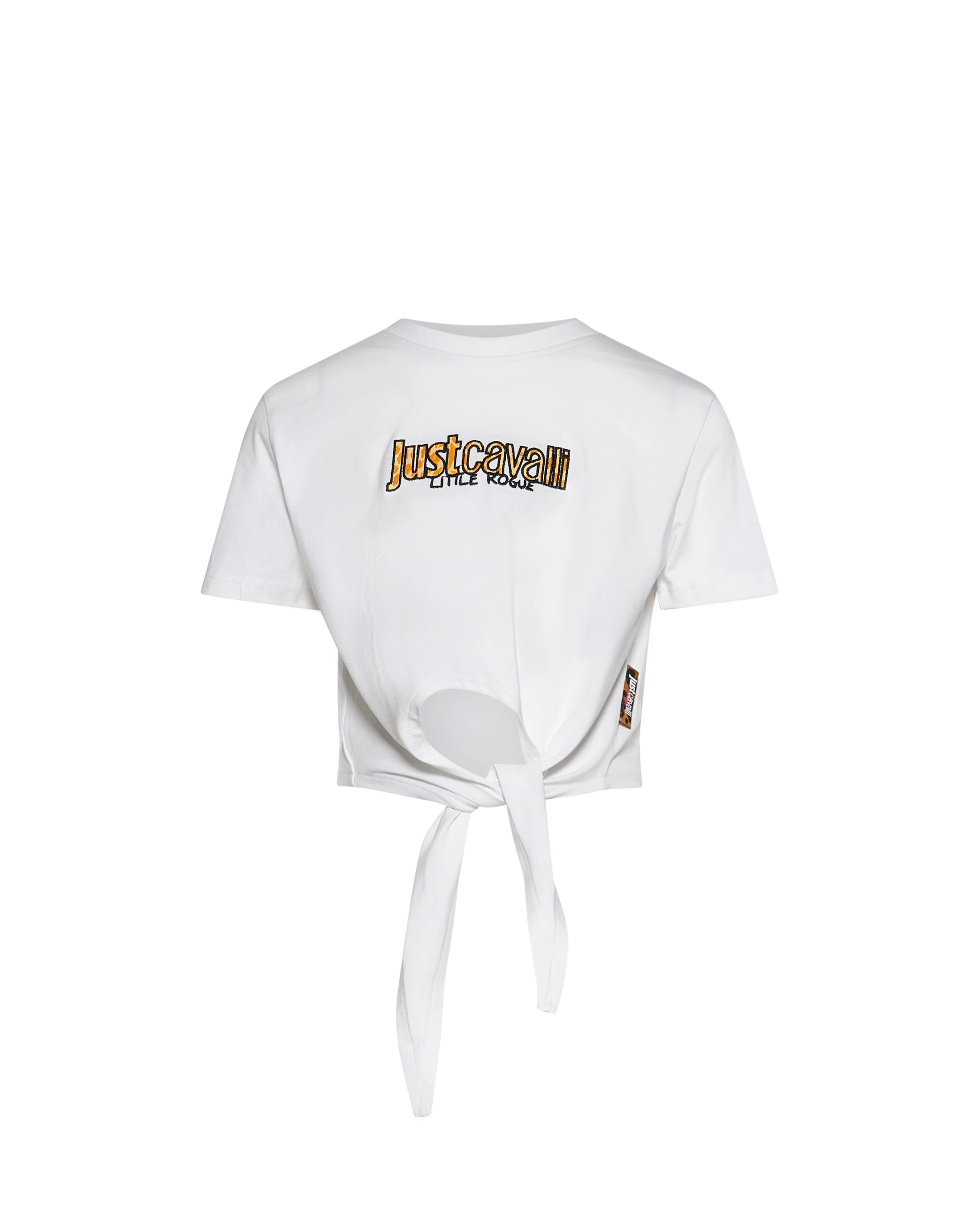 Just Cavalli Kids T-Shirt Crop Bianca con Stampa Logo per Bambine