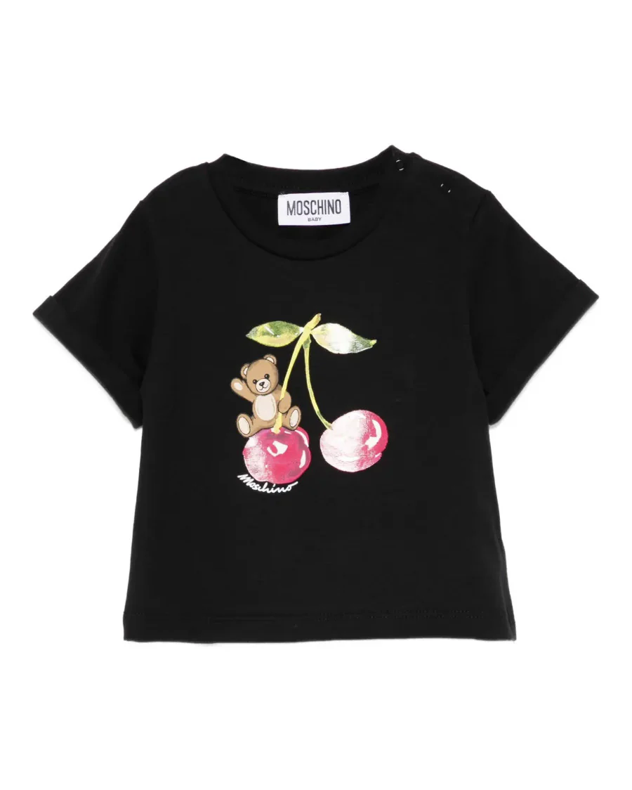 Moschino Kids T-Shirt Nero con Teddy Bear per Neonate