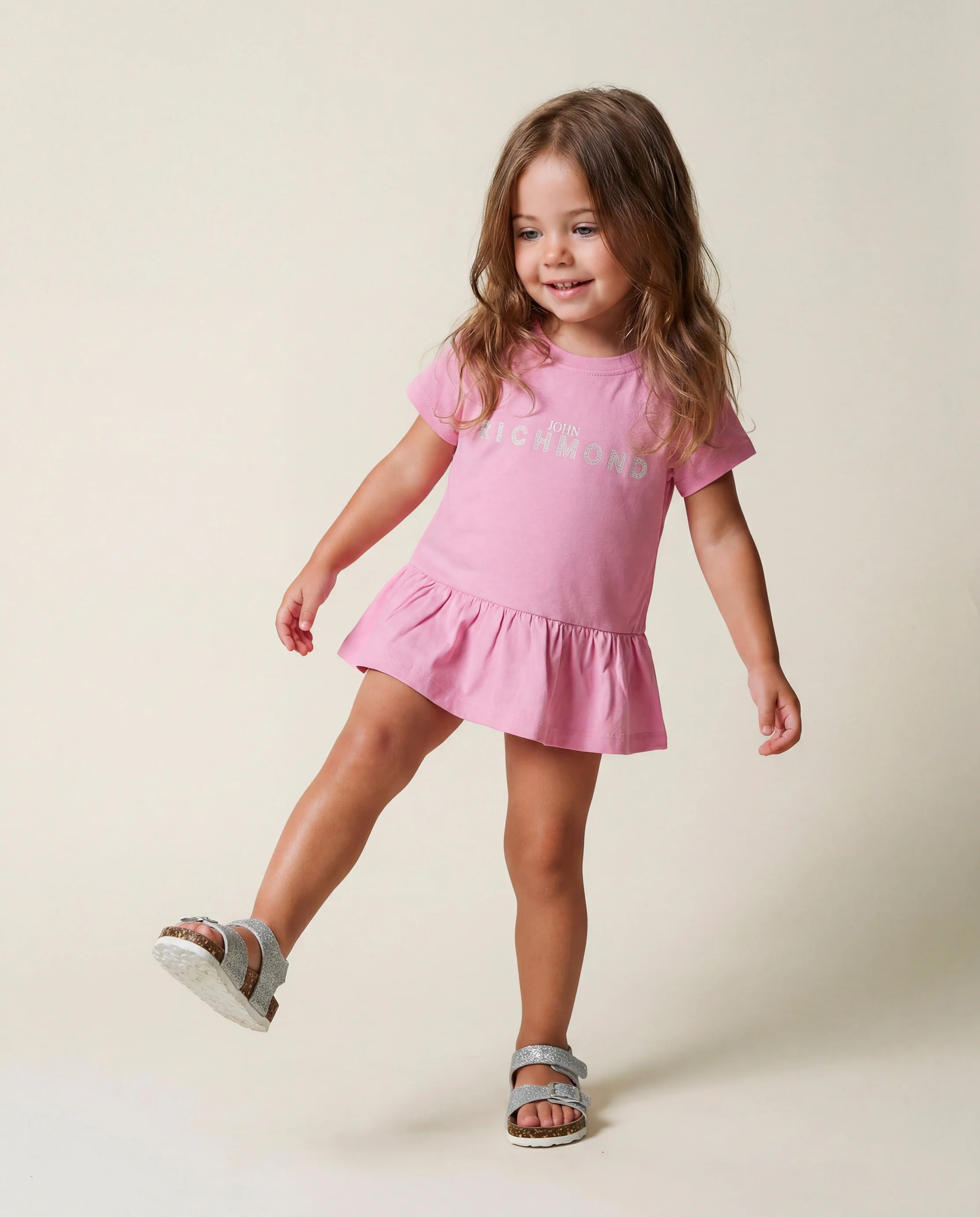 John Richmond Kids Abito Rosa con Logo Ricamato per Neonate