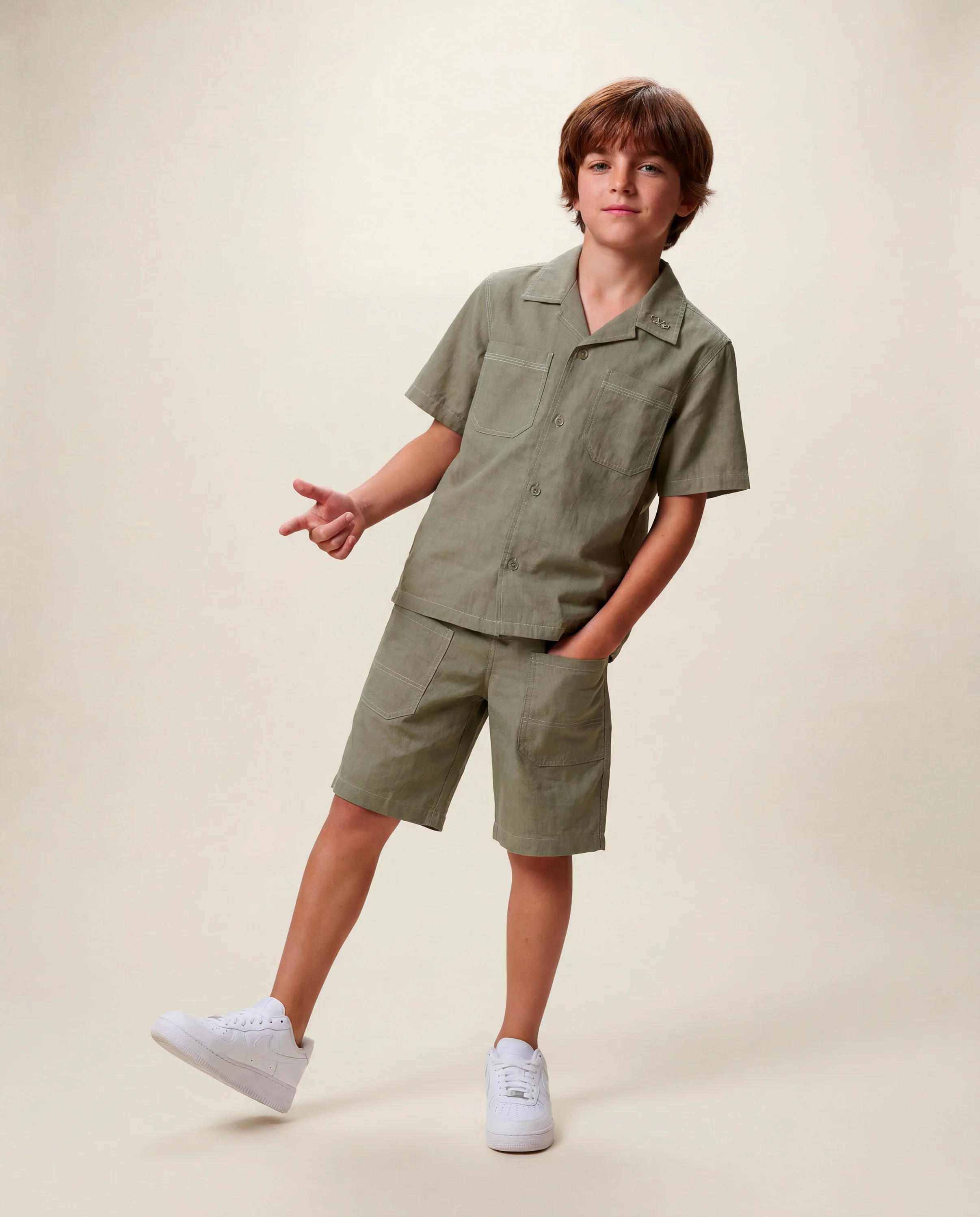 Diesel Kids Bermuda con Tasche Verde/Grigio per Bambini