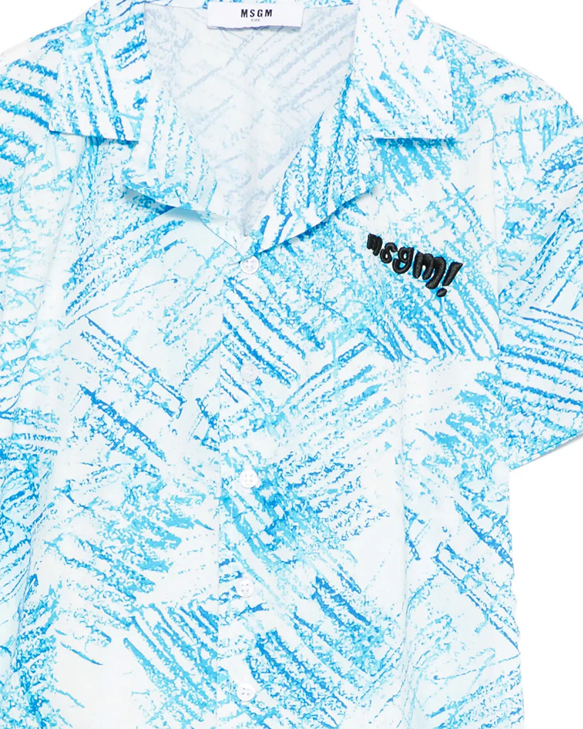 Msgm Kids Camicia Bianco/Azzurro a Fantasia per Bambini